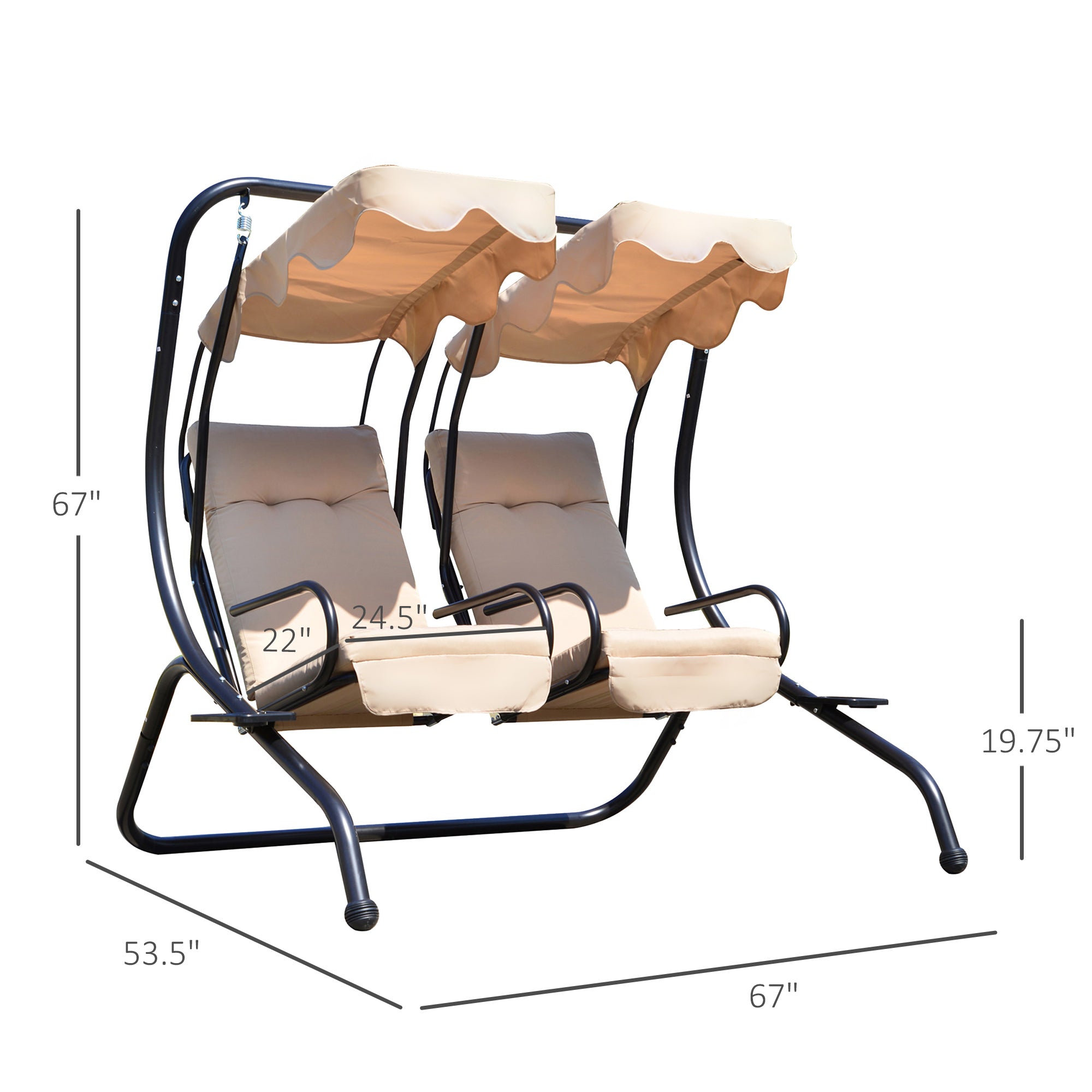 Porch Swing 2-Seater with Canopy & Cushions Beige-DECOROLALA