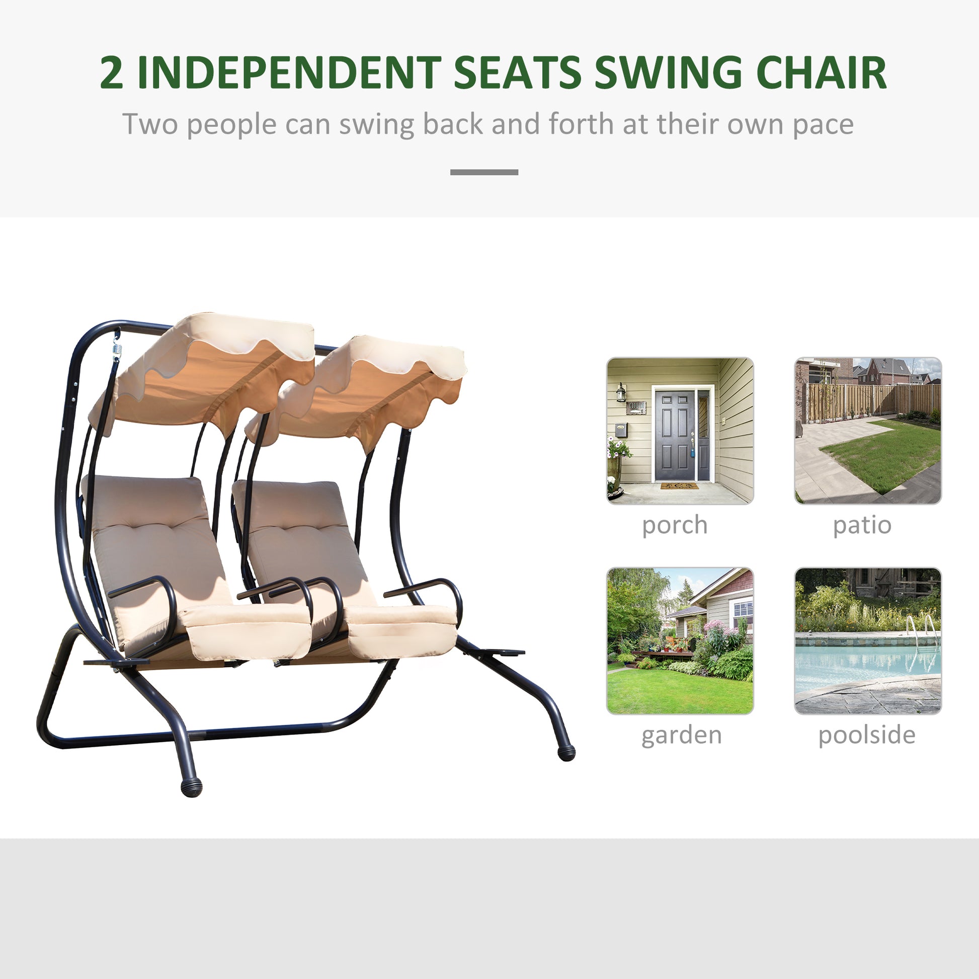 Porch Swing 2-Seater with Canopy & Cushions Beige-DECOROLALA