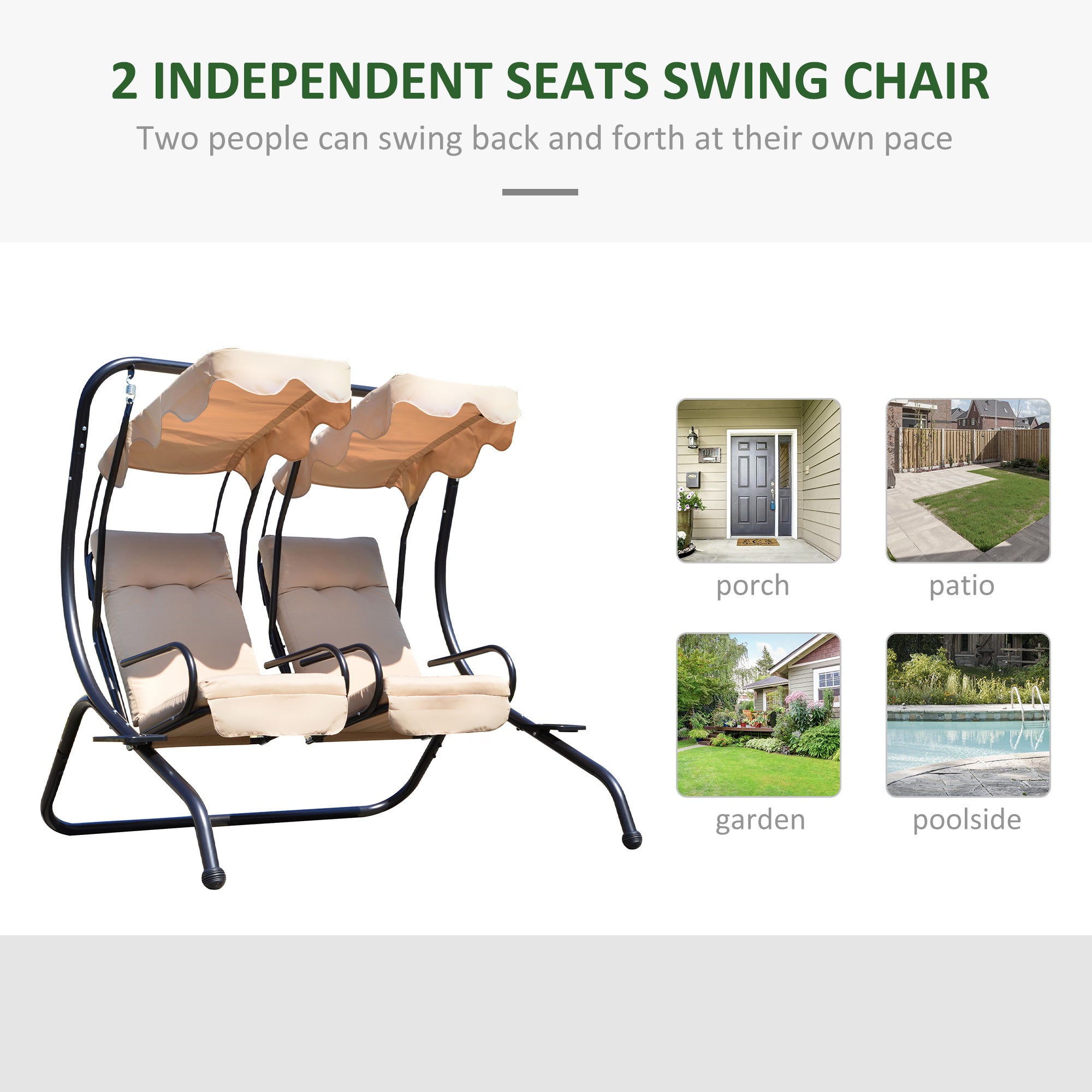 Porch Swing 2-Seater with Canopy & Cushions Beige-DECOROLALA