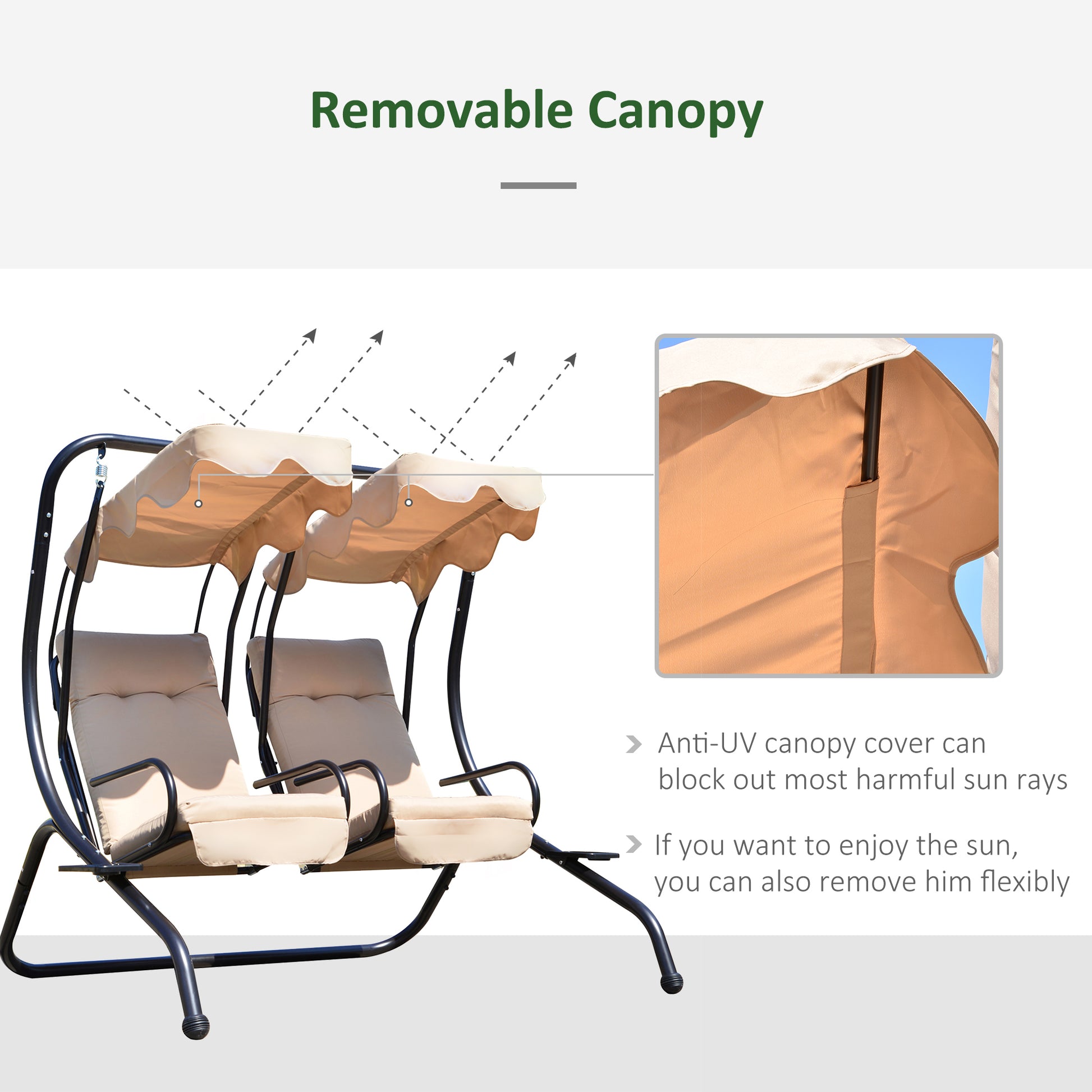 Porch Swing 2-Seater with Canopy & Cushions Beige-DECOROLALA