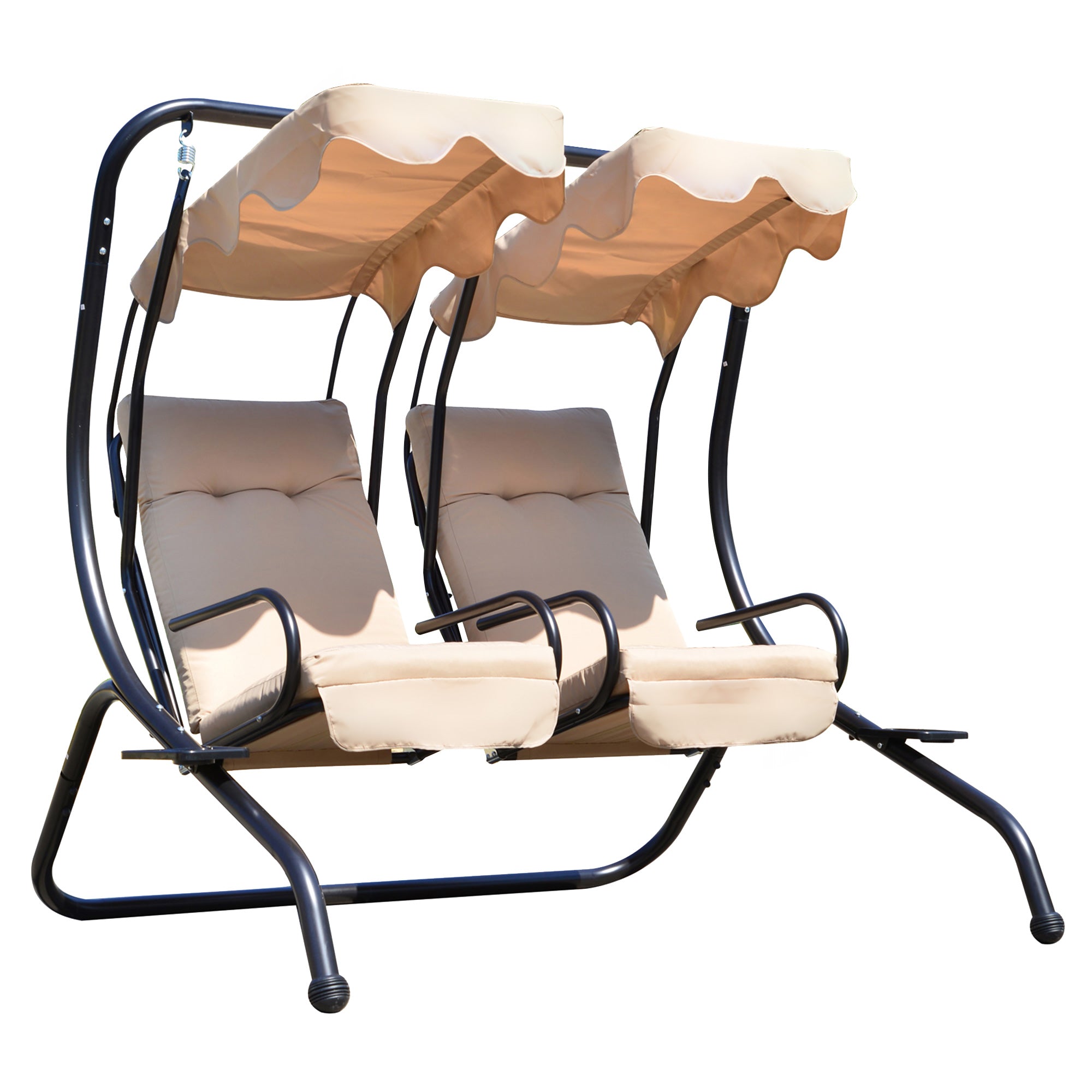 Porch Swing 2-Seater with Canopy & Cushions Beige-DECOROLALA