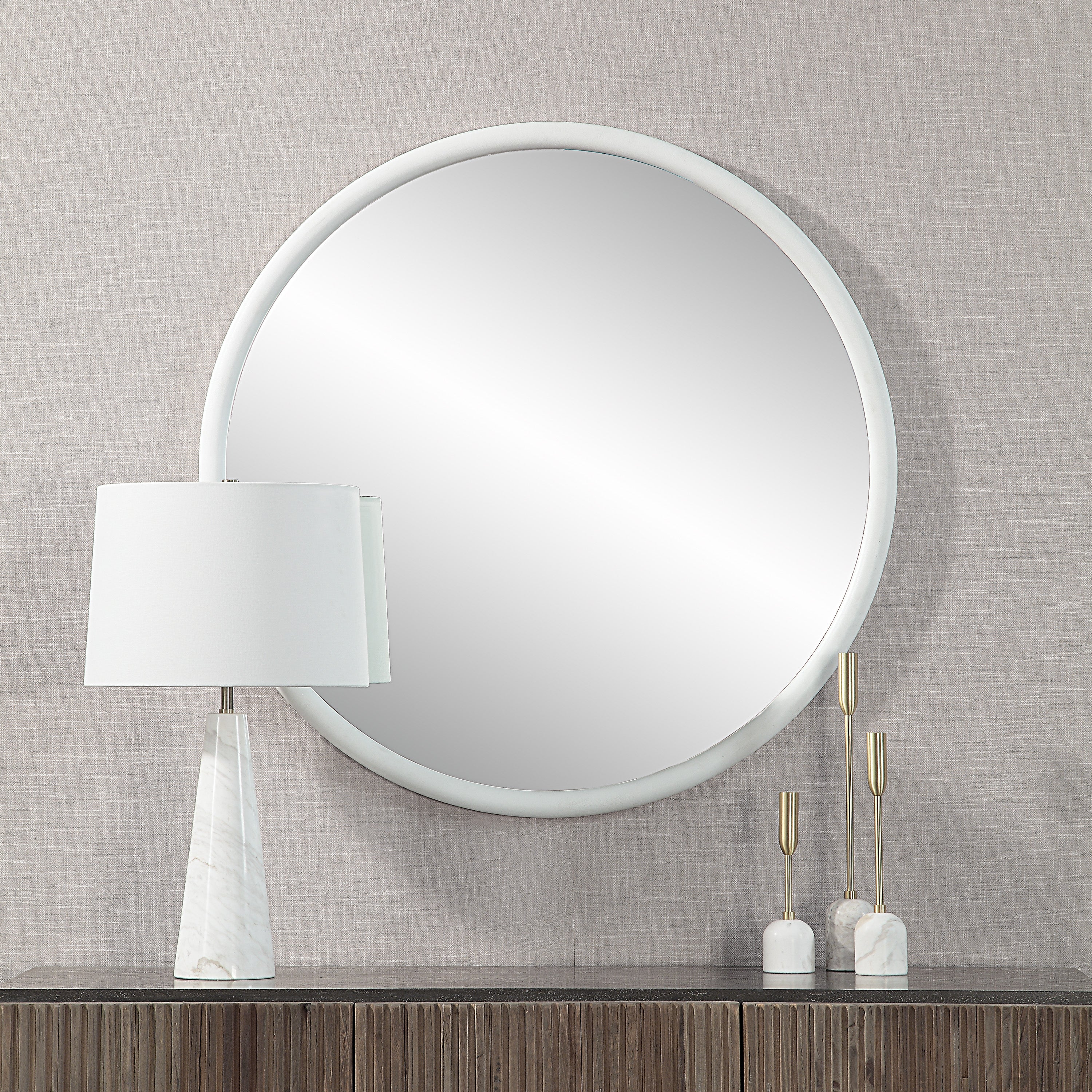Porpoise 36" Tall Round Mirror, Matte White-Mirror-DECOROLALA