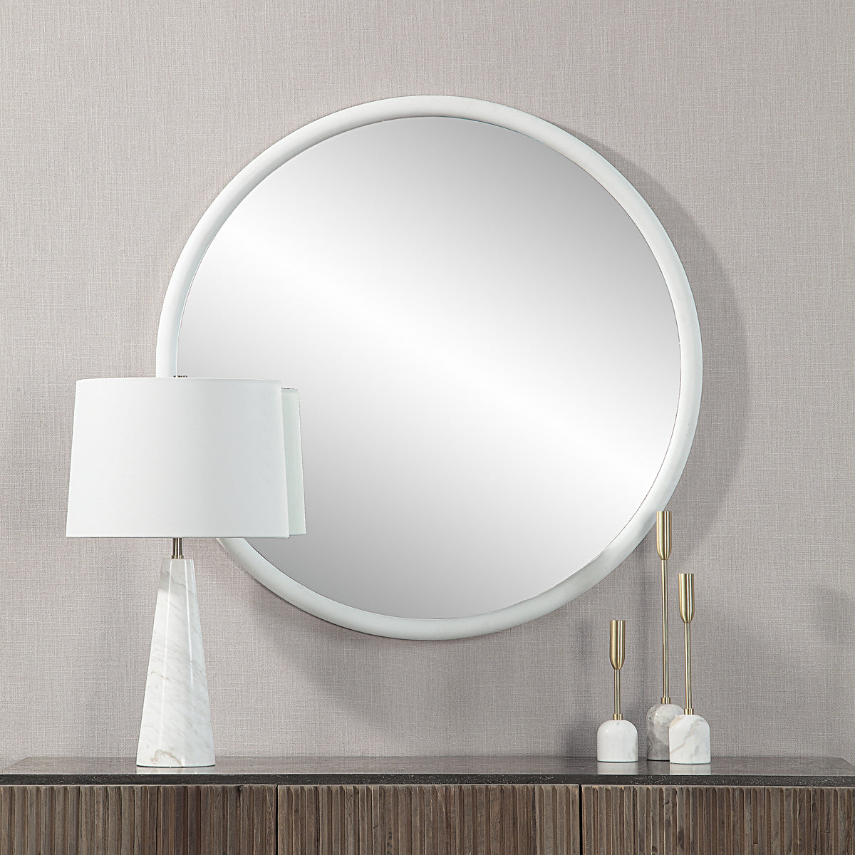 Porpoise 36" Tall Round Mirror, Matte White-Mirrors-DECOROLALA