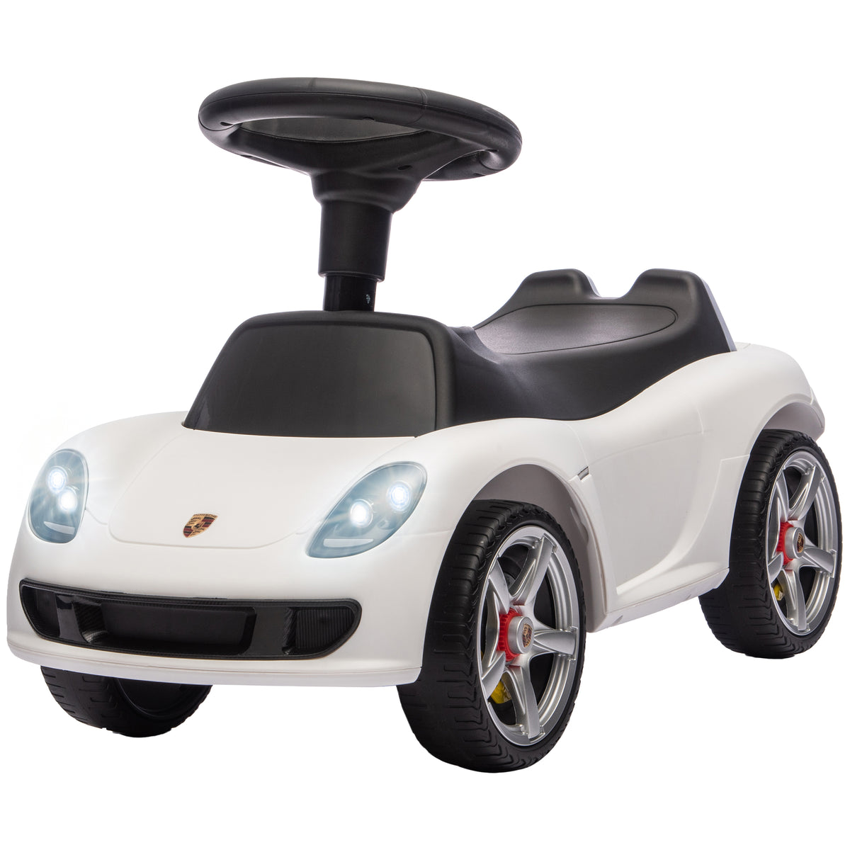 Toddler Push Car with Horn, Lights, Start-Up Sound, Ride on Car with Steering Wheel, Foot Rest, for 18-36 Months, White-Toys & Games > Baby & Toddler Toys > Riding & Rocking Toys > Push Cars for Toddlers-DECOROLALA