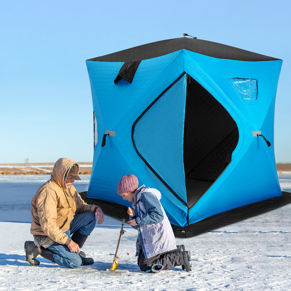 Portable 2 Person Ice Shanty with Cotton Padded Walls-Blue-Tents-DECOROLALA