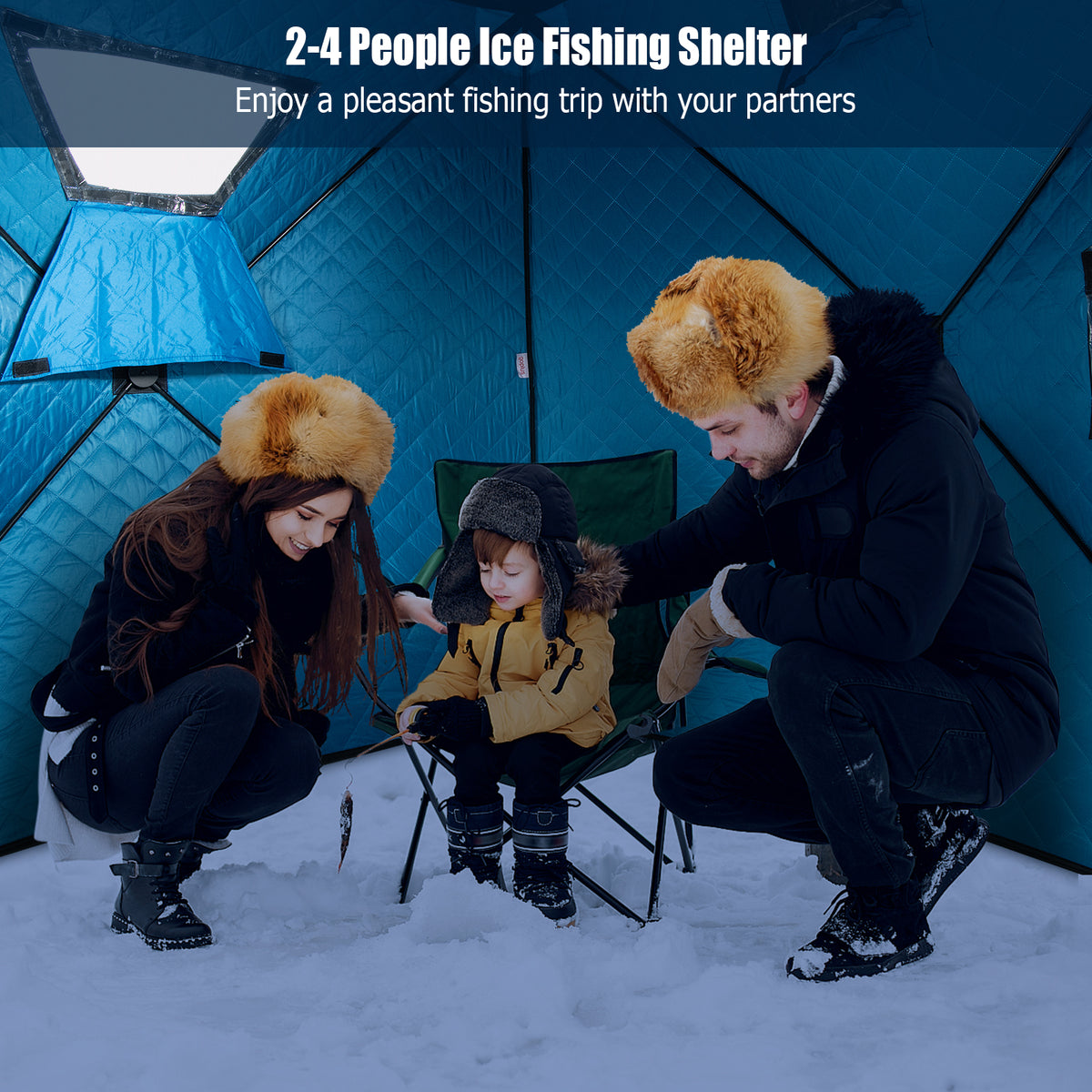 Portable 2 Person Ice Shanty with Cotton Padded Walls-Blue-Tents-DECOROLALA