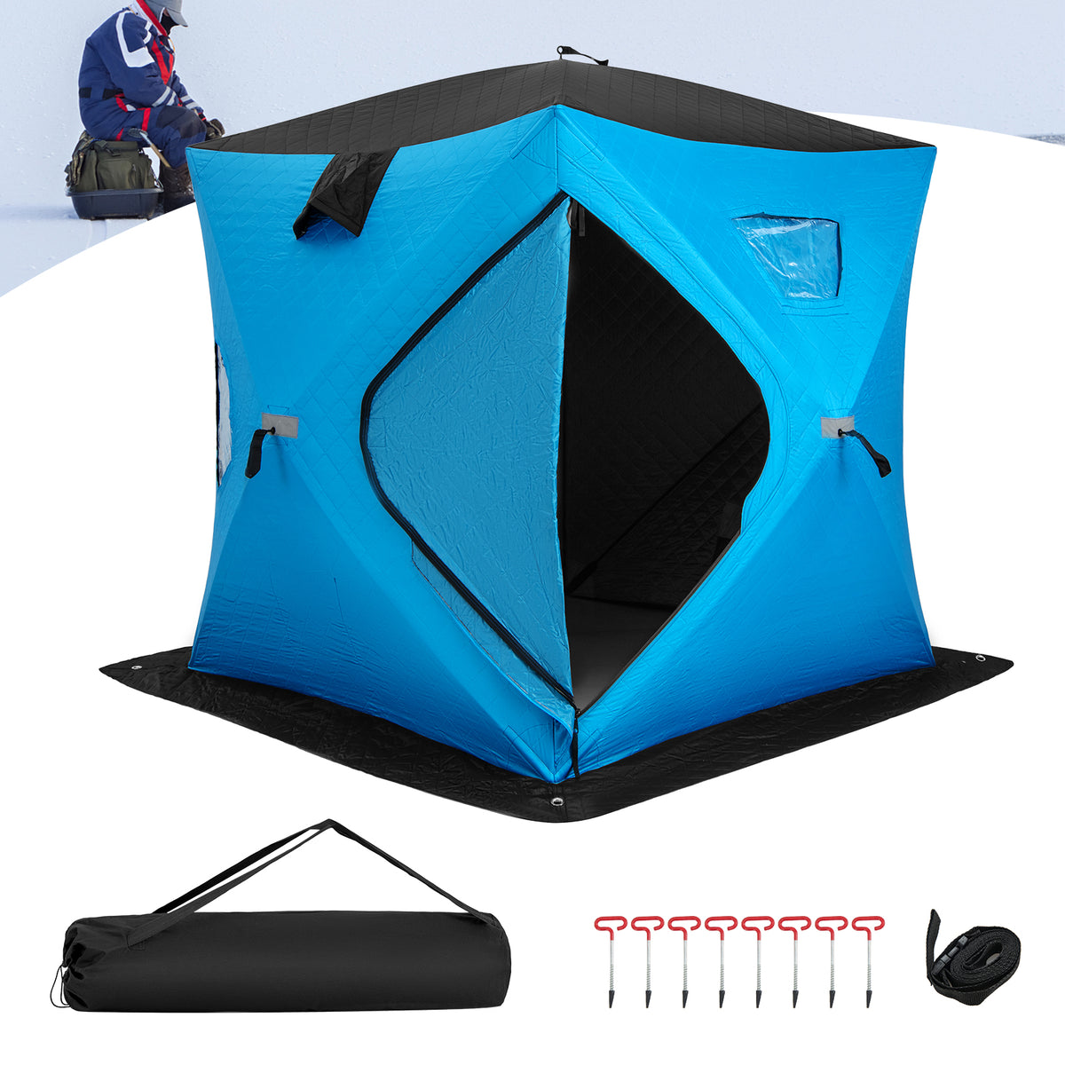 Portable 2 Person Ice Shanty with Cotton Padded Walls-Blue-Tents-DECOROLALA