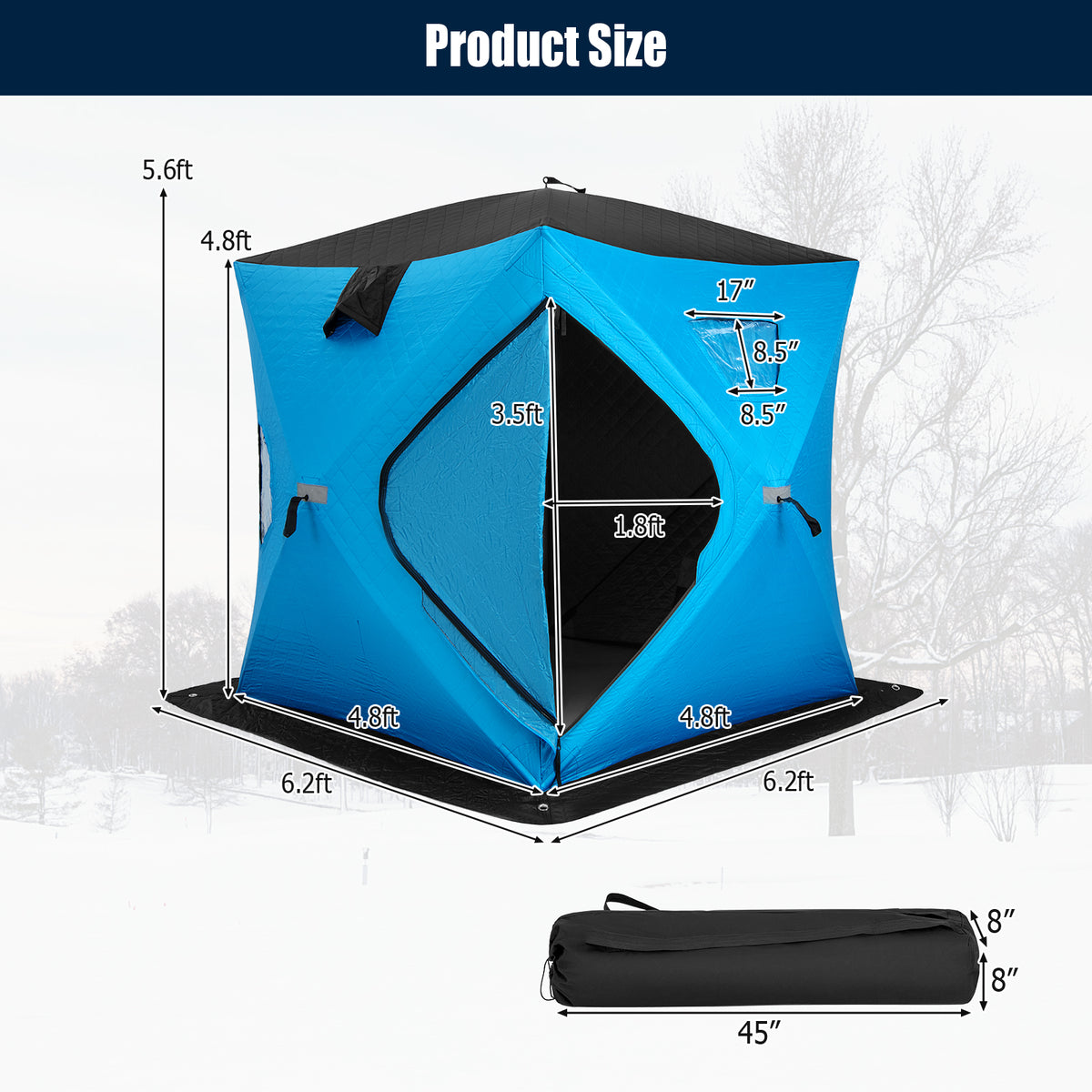 Portable 2 Person Ice Shanty with Cotton Padded Walls-Blue-Tents-DECOROLALA