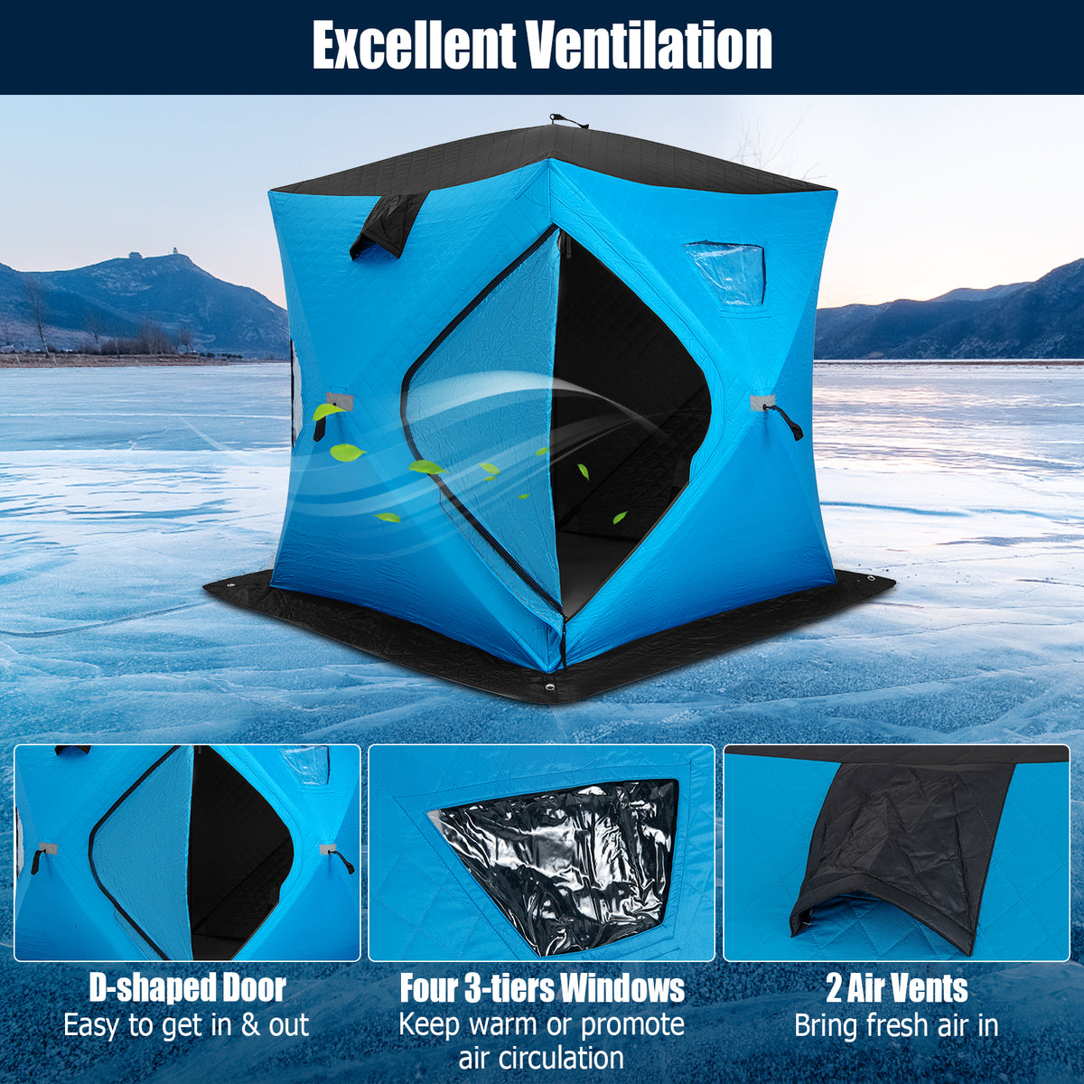 Portable 2 Person Ice Shanty with Cotton Padded Walls-Blue-Tents-DECOROLALA