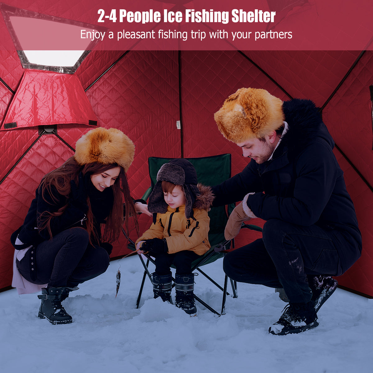 Portable 2 Person Ice Shanty with Cotton Padded Walls-Red-Tents-DECOROLALA