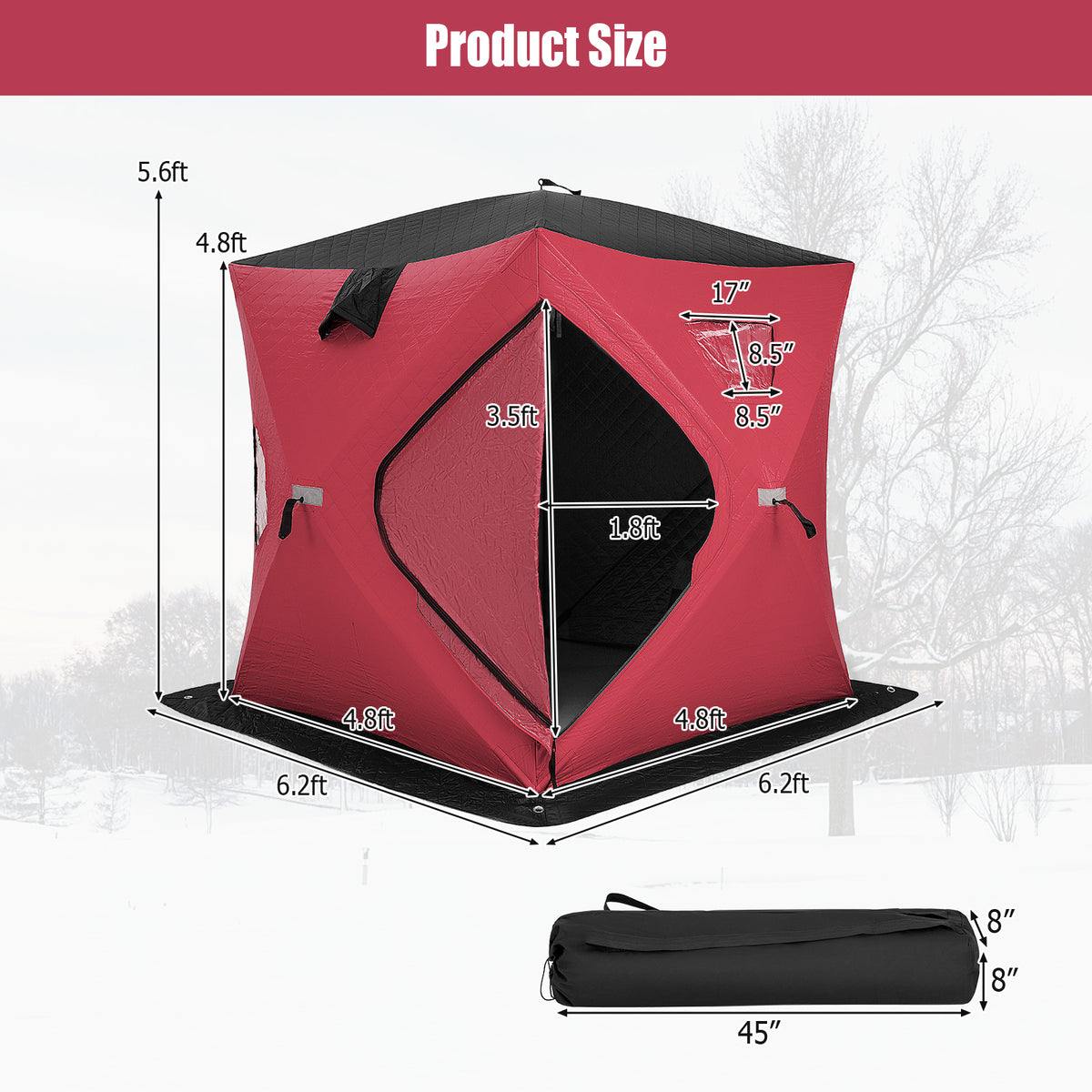 Portable 2 Person Ice Shanty with Cotton Padded Walls-Red-Tents-DECOROLALA
