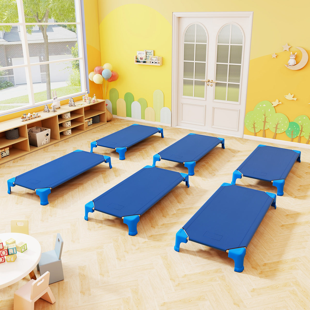 Portable 6 Pack Stackable Daycare Cots Sleeping Bed for Kids 53 Inch-Blue-Toddler Beds-DECOROLALA