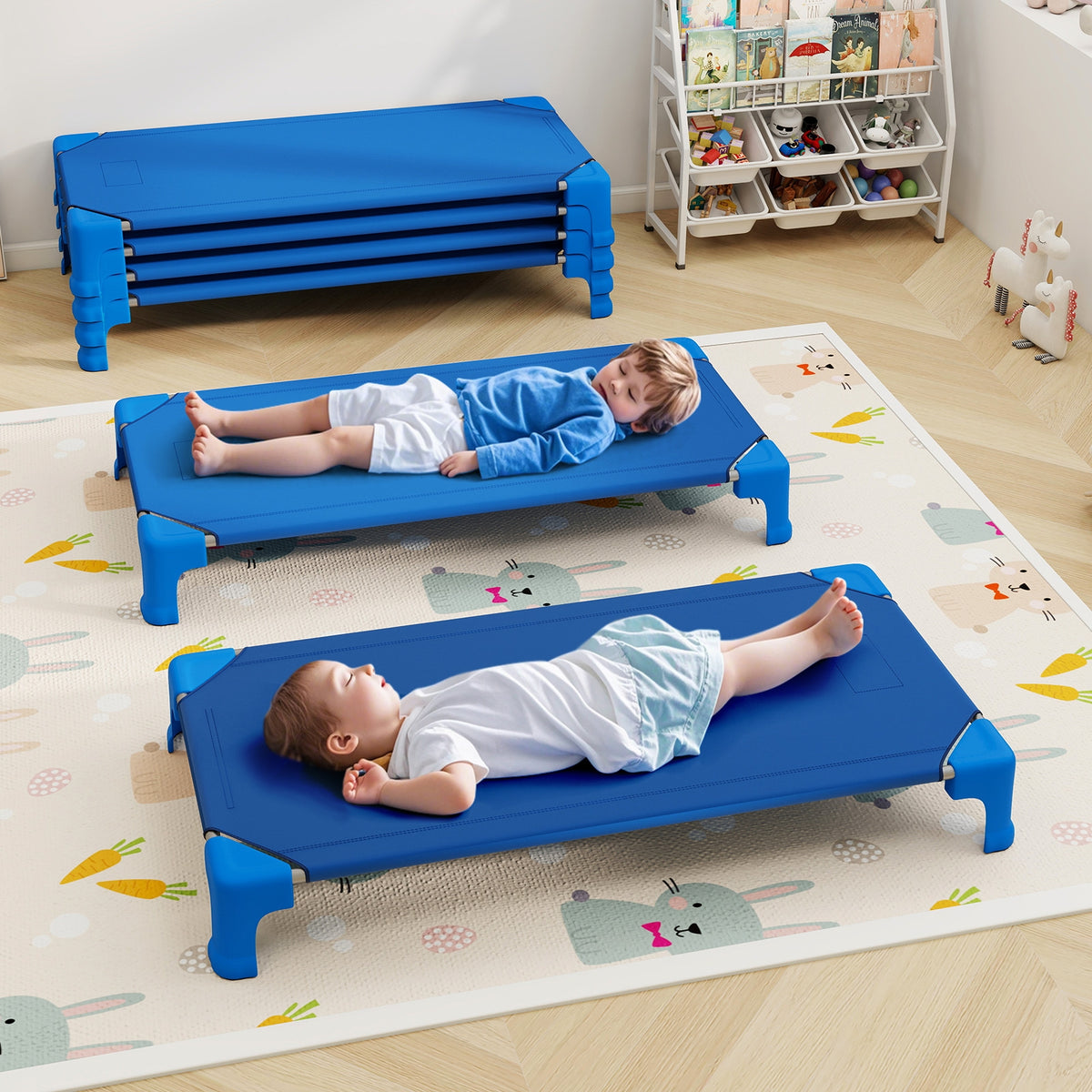 Portable 6 Pack Stackable Daycare Cots Sleeping Bed for Kids 53 Inch-Blue-Toddler Beds-DECOROLALA