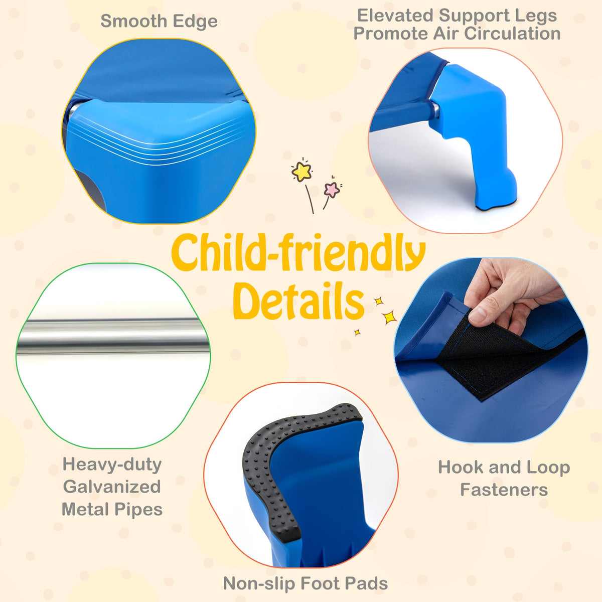 Portable 6 Pack Stackable Daycare Cots Sleeping Bed for Kids 53 Inch-Blue-Toddler Beds-DECOROLALA
