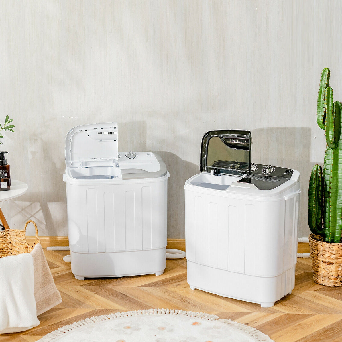 Portable 8 lbs Mini Twin Tub Spinner Semi-Automatic Washing Machine-Gray-Washing Machines-DECOROLALA
