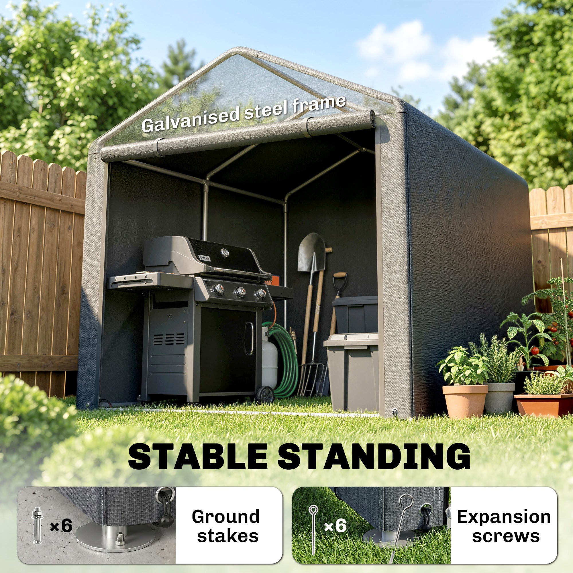 Portable Bicycle Shed - 1.6 x 2.2m Dark Grey Steel Frame-Patio & Garden > Lawn & Garden > Sheds > Portable Shed-DECOROLALA