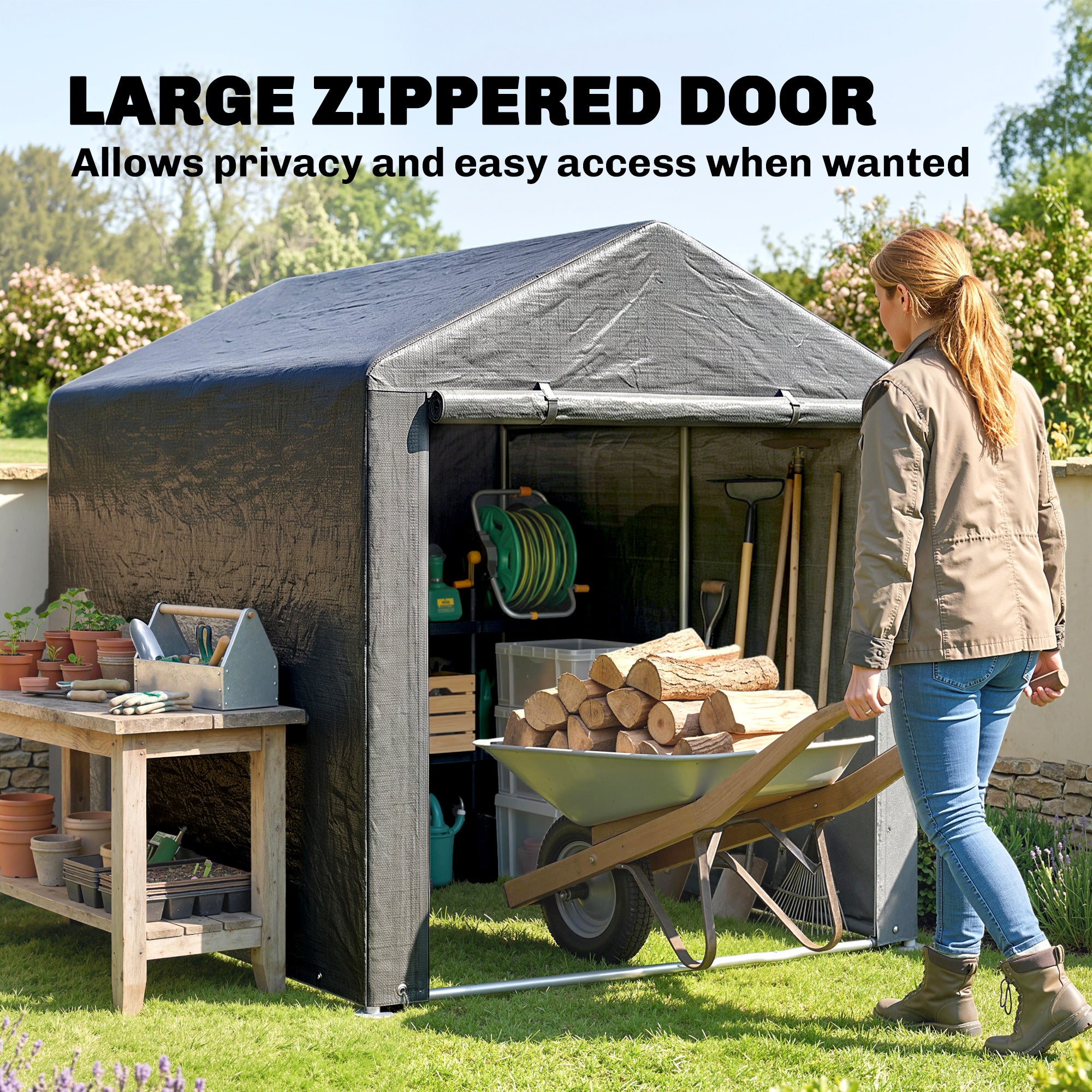 Portable Bicycle Shed - 1.6 x 2.2m Dark Grey Steel Frame-Patio & Garden > Lawn & Garden > Sheds > Portable Shed-DECOROLALA