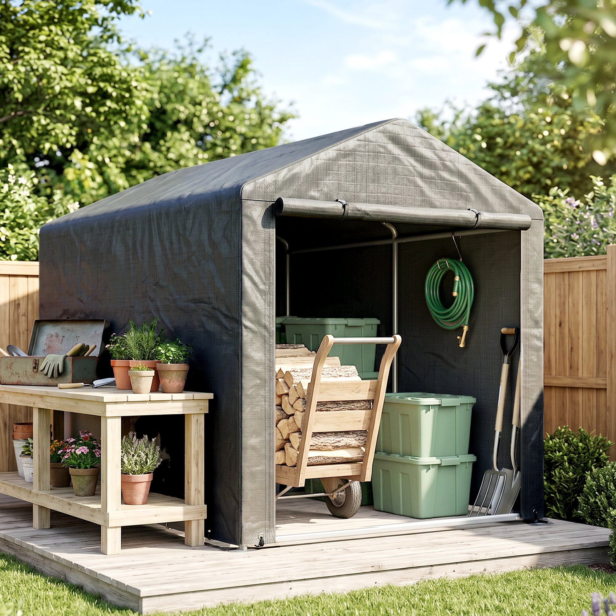 Portable Bicycle Shed - 1.6 x 2.2m Dark Grey Steel Frame-Patio & Garden > Lawn & Garden > Sheds > Portable Shed-DECOROLALA