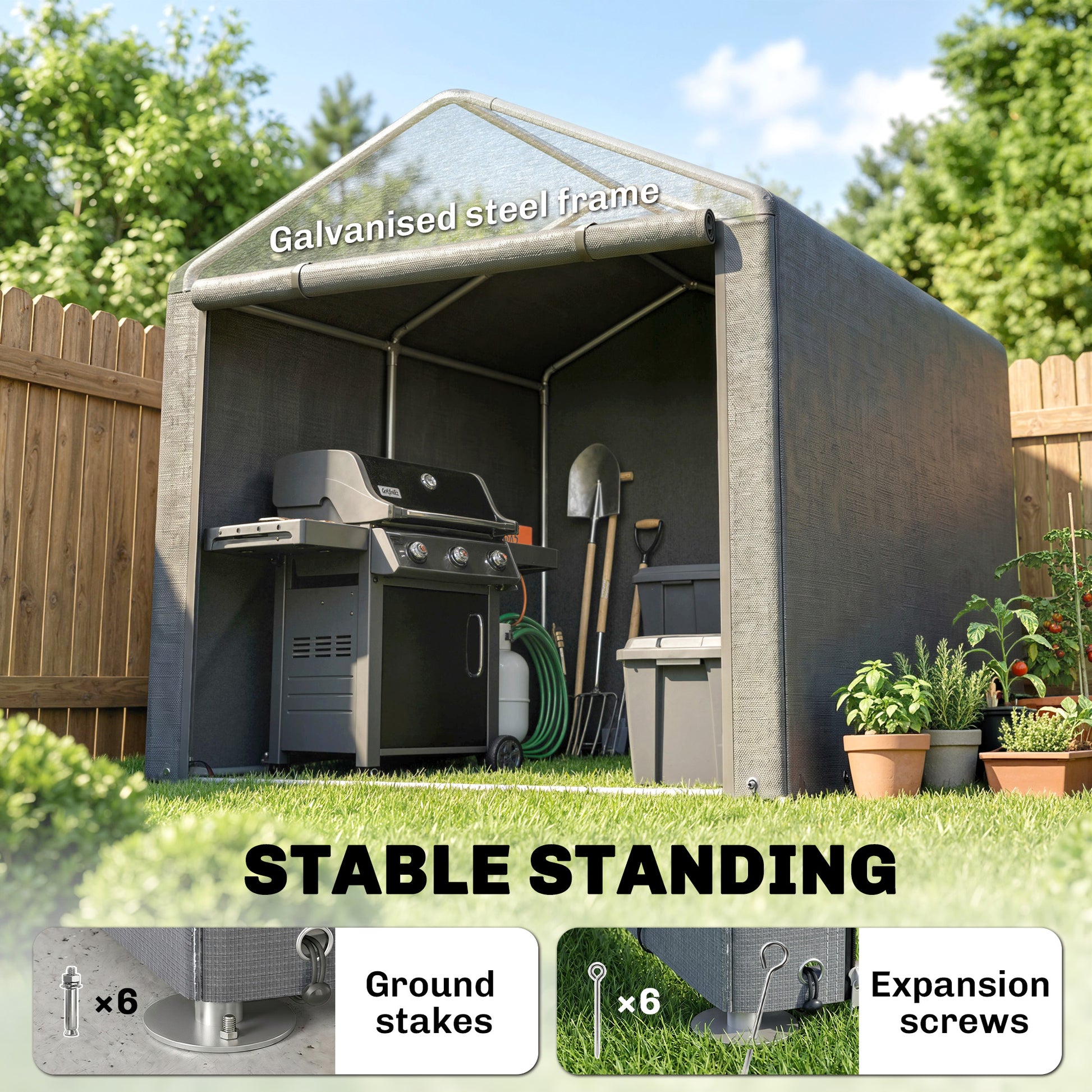 Portable Bicycle Shed - 1.6 x 2.2m Light Grey Steel Frame-Patio & Garden > Lawn & Garden > Sheds > Portable Shed-DECOROLALA