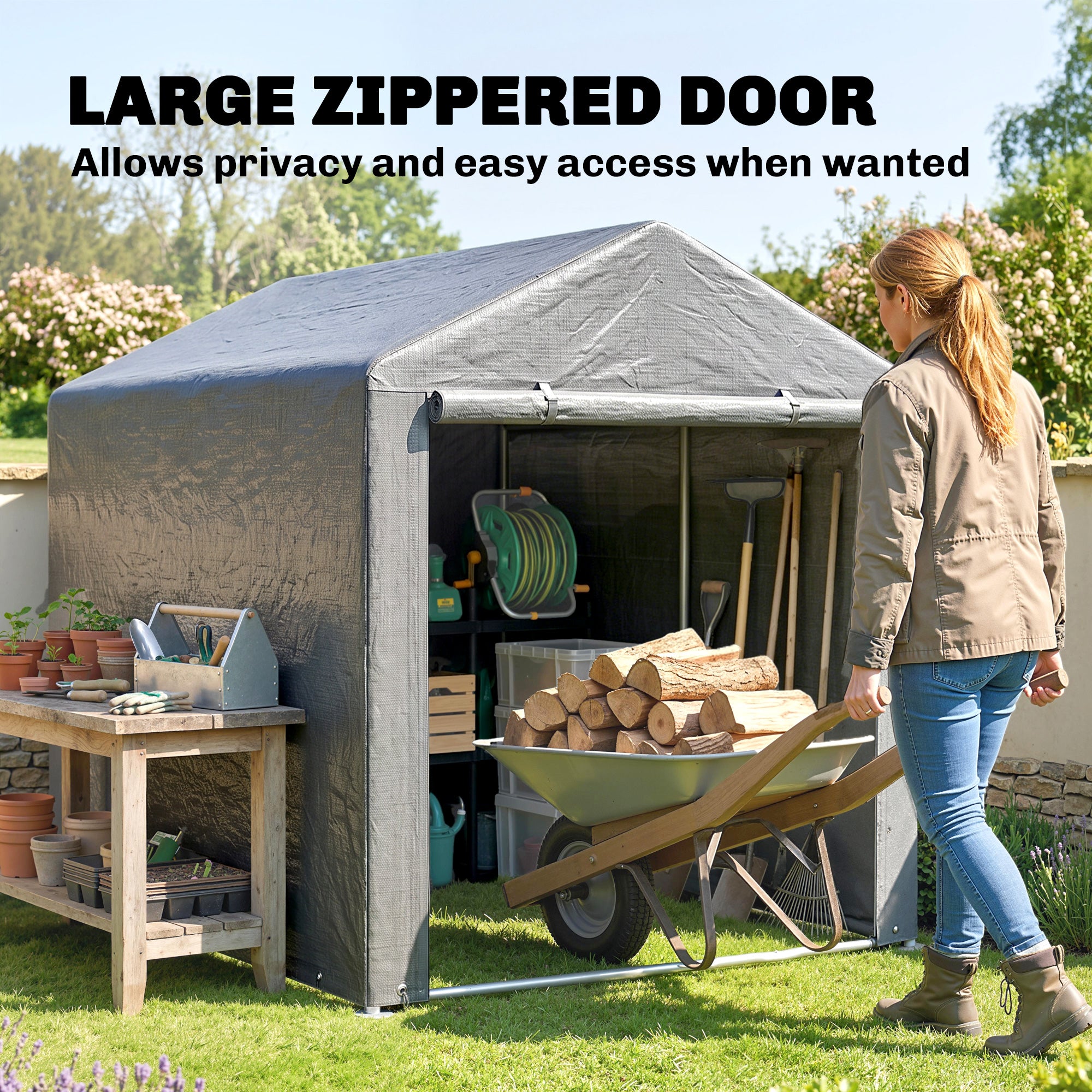 Portable Bicycle Shed - 1.6 x 2.2m Light Grey Steel Frame-Patio & Garden > Lawn & Garden > Sheds > Portable Shed-DECOROLALA