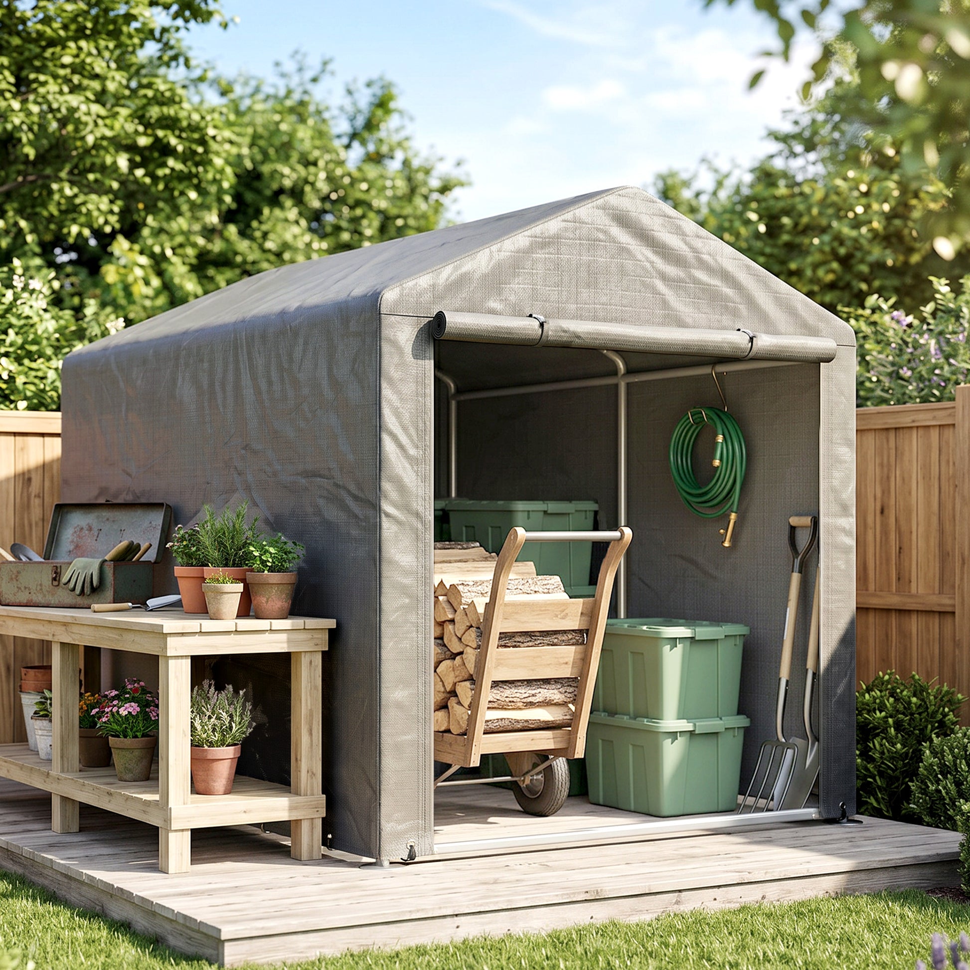 Portable Bicycle Shed - 1.6 x 2.2m Light Grey Steel Frame-Patio & Garden > Lawn & Garden > Sheds > Portable Shed-DECOROLALA
