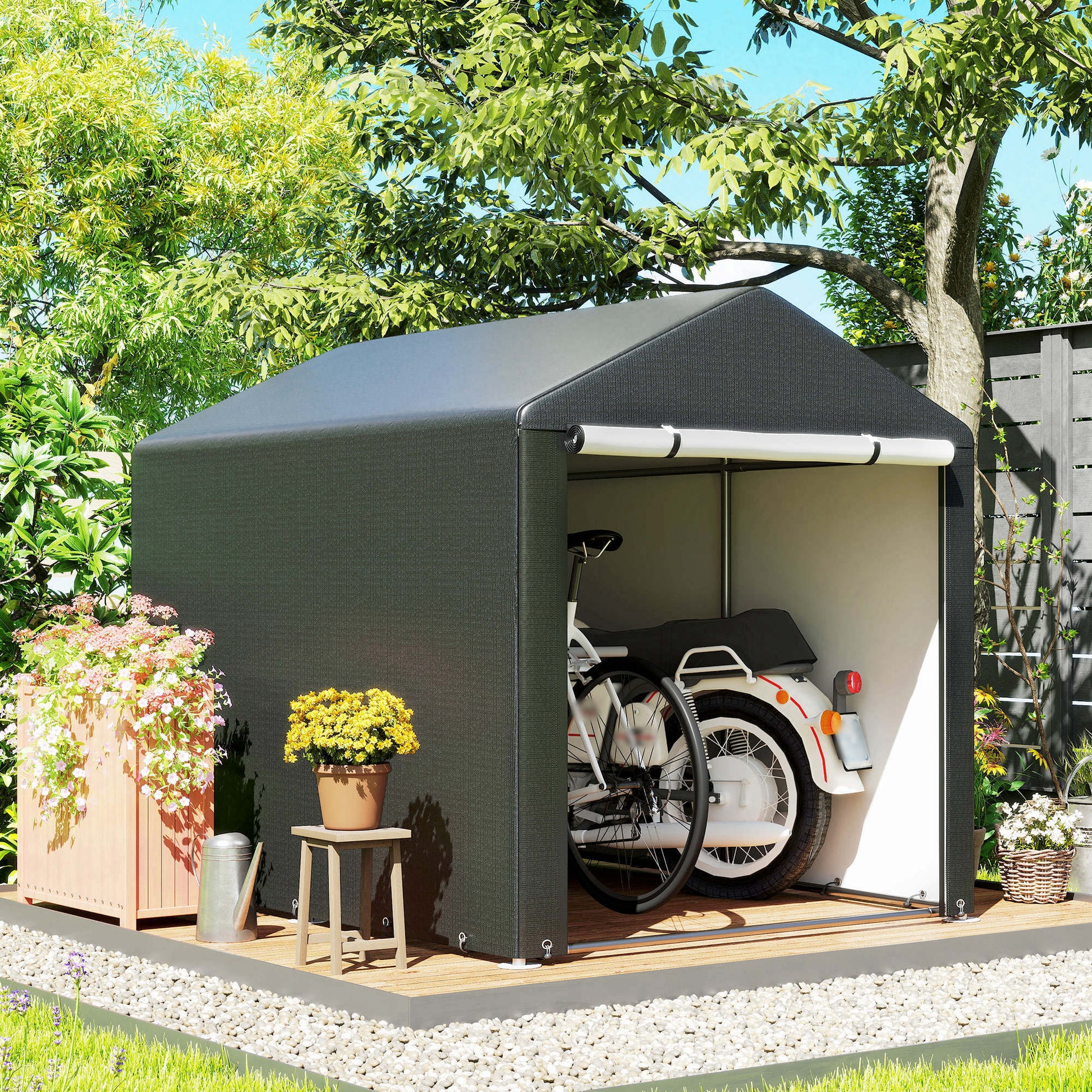 Portable Bicycle Shed - Black 1.6 x 2.2m Waterproof Tent-Patio & Garden > Lawn & Garden > Sheds > Portable Shed-DECOROLALA