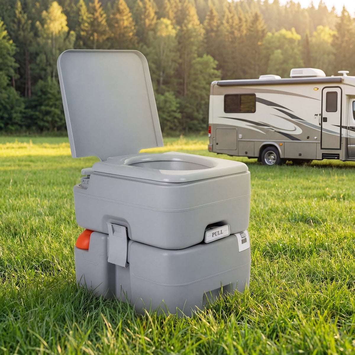 Portable Camping Toilet Porta Potty with Level Indicator and 22 L Detachable Waste Tank-Gray-Portable Toilets & Showers-DECOROLALA