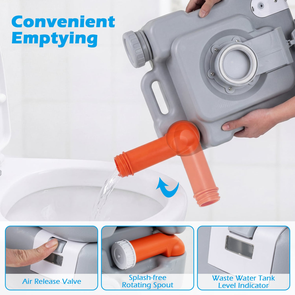 Portable Camping Toilet Porta Potty with Level Indicator and 22 L Detachable Waste Tank-Gray-Portable Toilets & Showers-DECOROLALA