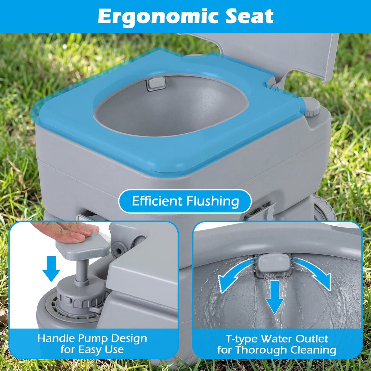 Portable Camping Toilet Porta Potty with Level Indicator and 22 L Detachable Waste Tank-Gray-Portable Toilets & Showers-DECOROLALA