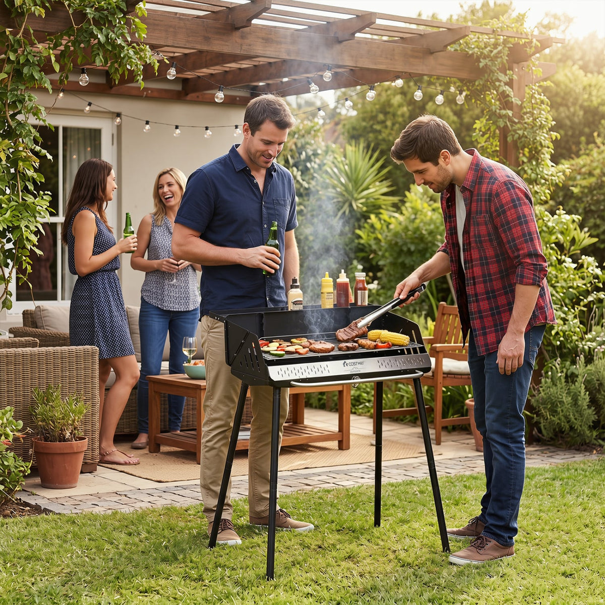 Portable Charcoal Grill with Detachable Legs Adjustable Grate and Carrying Bag-Outdoor Grills-DECOROLALA