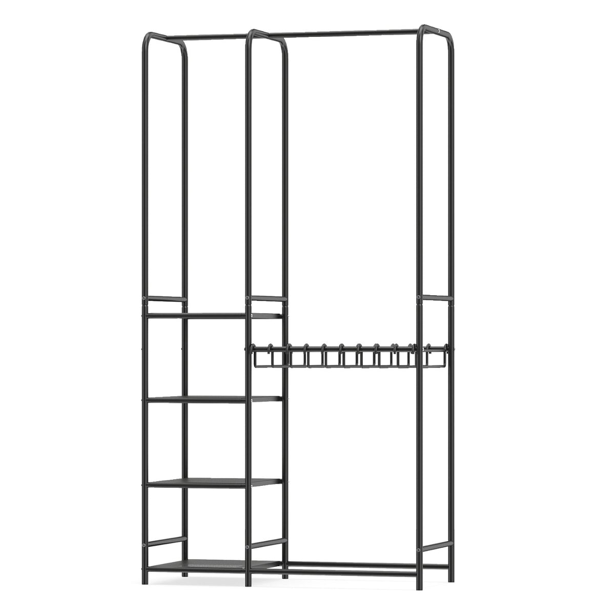 Portable Closet with Pants Hangers and 2 Hanging Rods and 4 Storage Shelves-Black-Clothing & Closet Storage-DECOROLALA