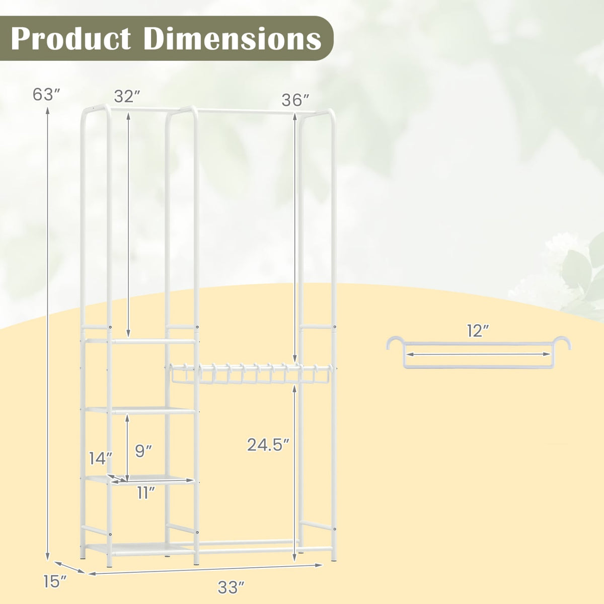 Portable Closet with Pants Hangers and 2 Hanging Rods and 4 Storage Shelves-White-Clothing & Closet Storage-DECOROLALA