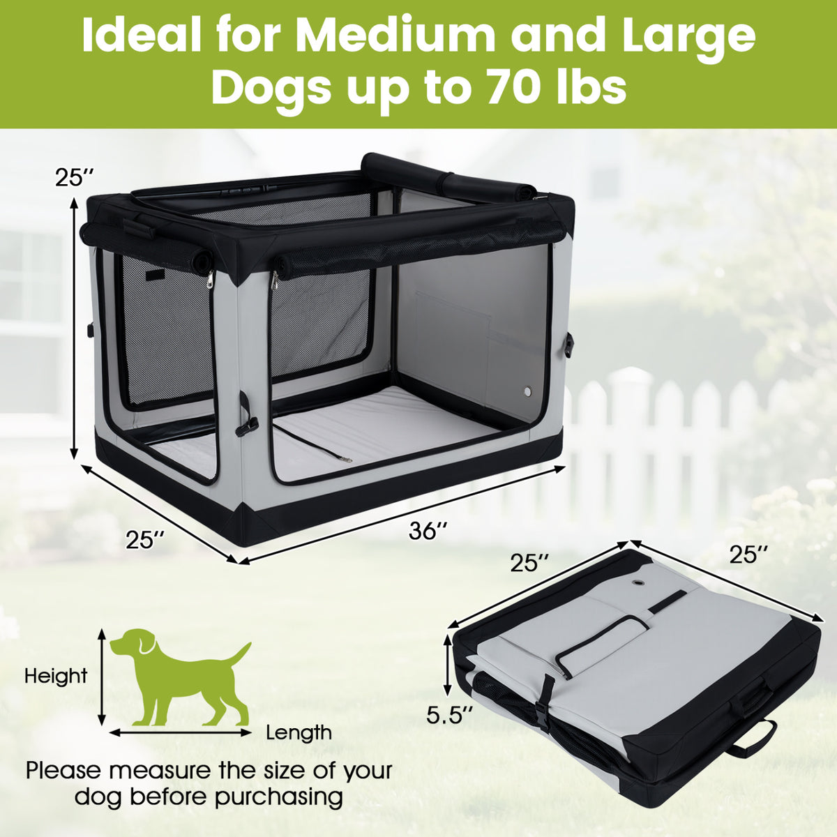 Portable Collapsible Soft Dog Crate for Dogs with 4 Mesh Doors Removable Mat and Storage Pocket-L-Dog Kennels-DECOROLALA