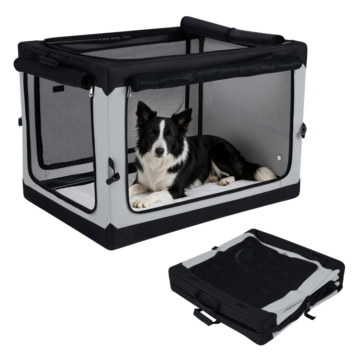 Portable Collapsible Soft Dog Crate for Dogs with 4 Mesh Doors Removable Mat and Storage Pocket-L-Dog Kennels-DECOROLALA
