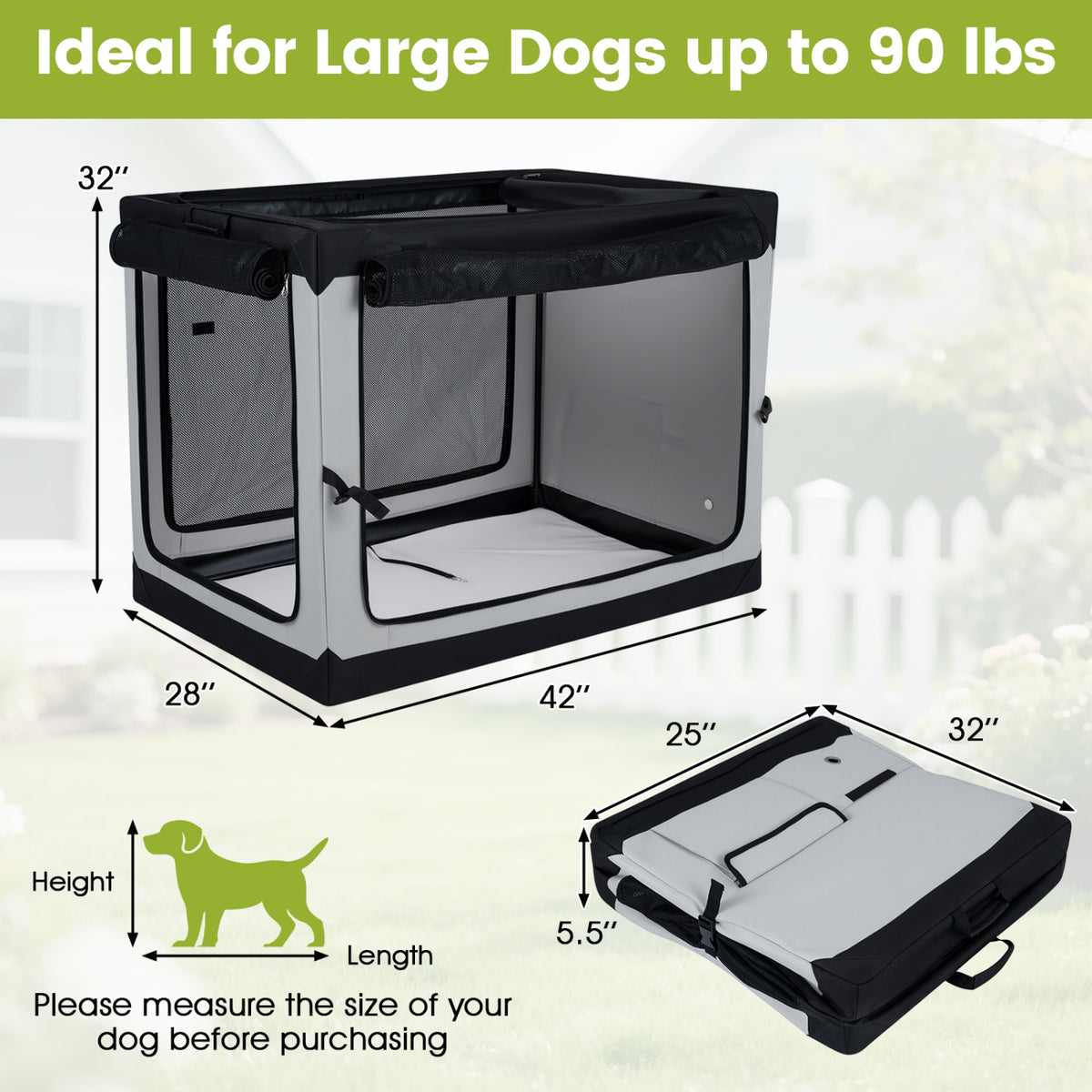 Portable Collapsible Soft Dog Crate for Dogs with 4 Mesh Doors Removable Mat and Storage Pocket-XL-Dog Kennels-DECOROLALA