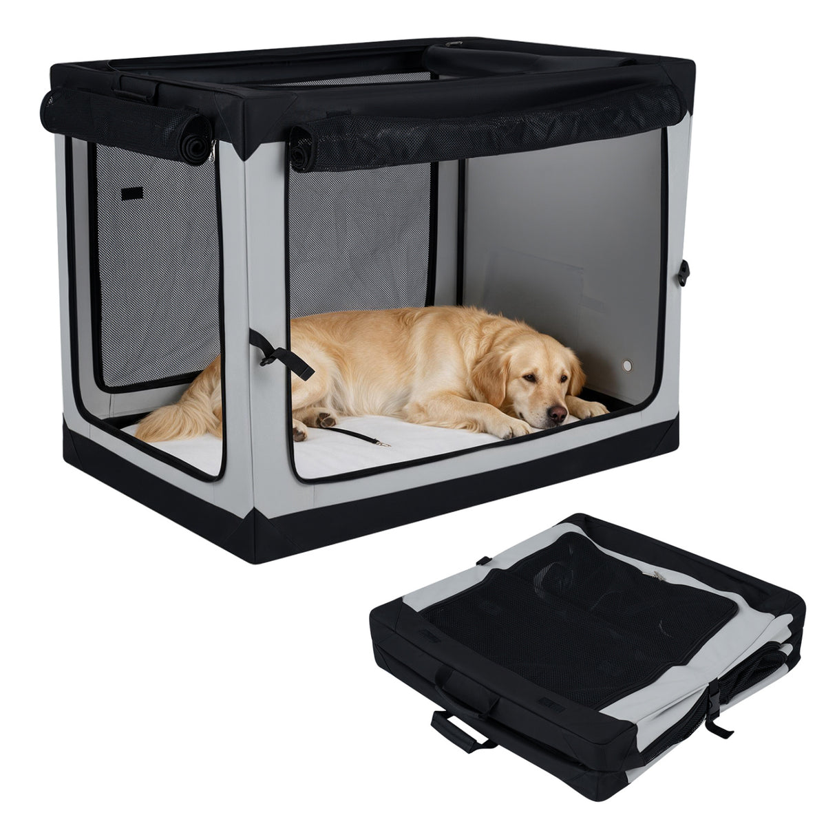 Portable Collapsible Soft Dog Crate for Dogs with 4 Mesh Doors Removable Mat and Storage Pocket-XL-Dog Kennels-DECOROLALA