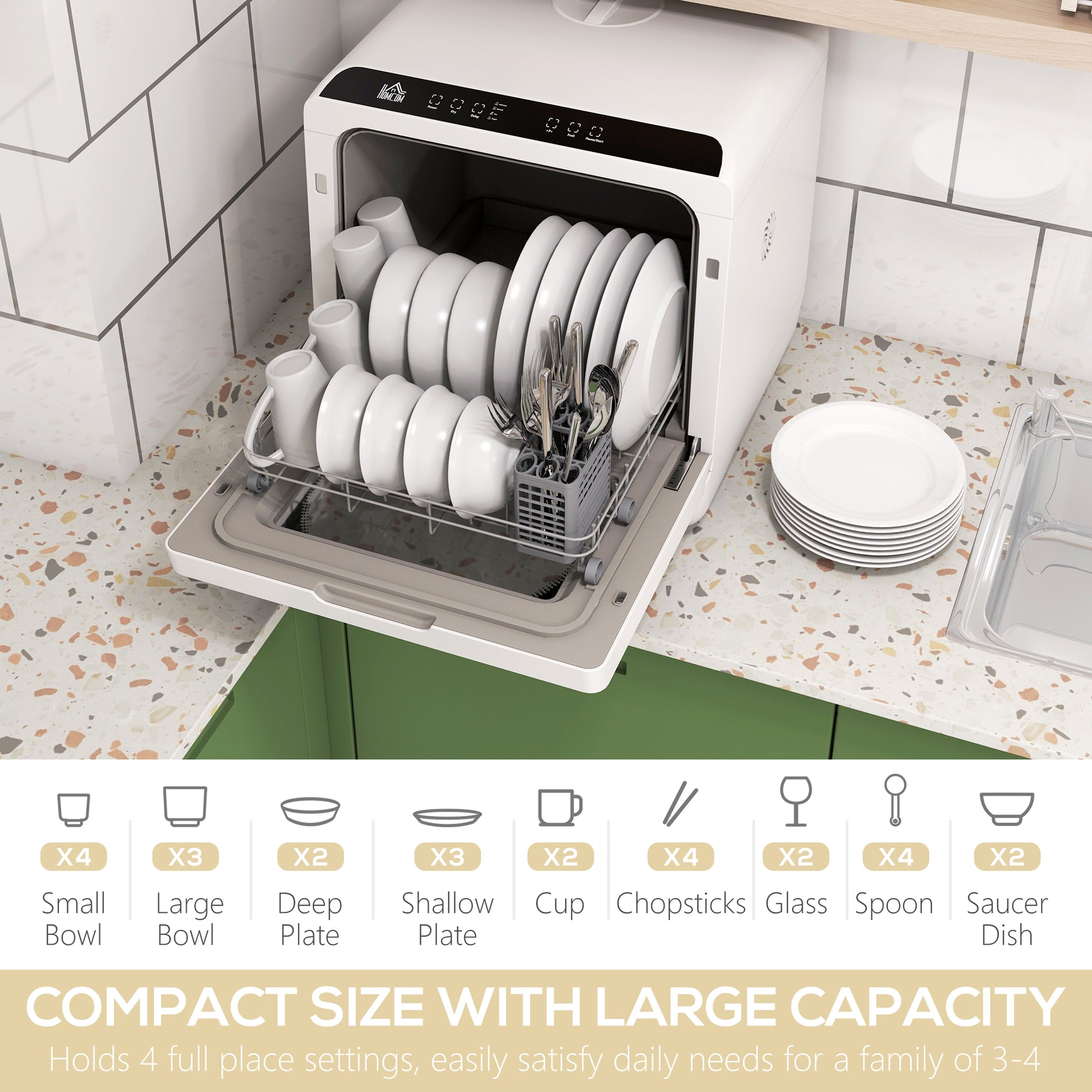 Portable Countertop Dishwasher - 4 Place Settings White-DECOROLALA