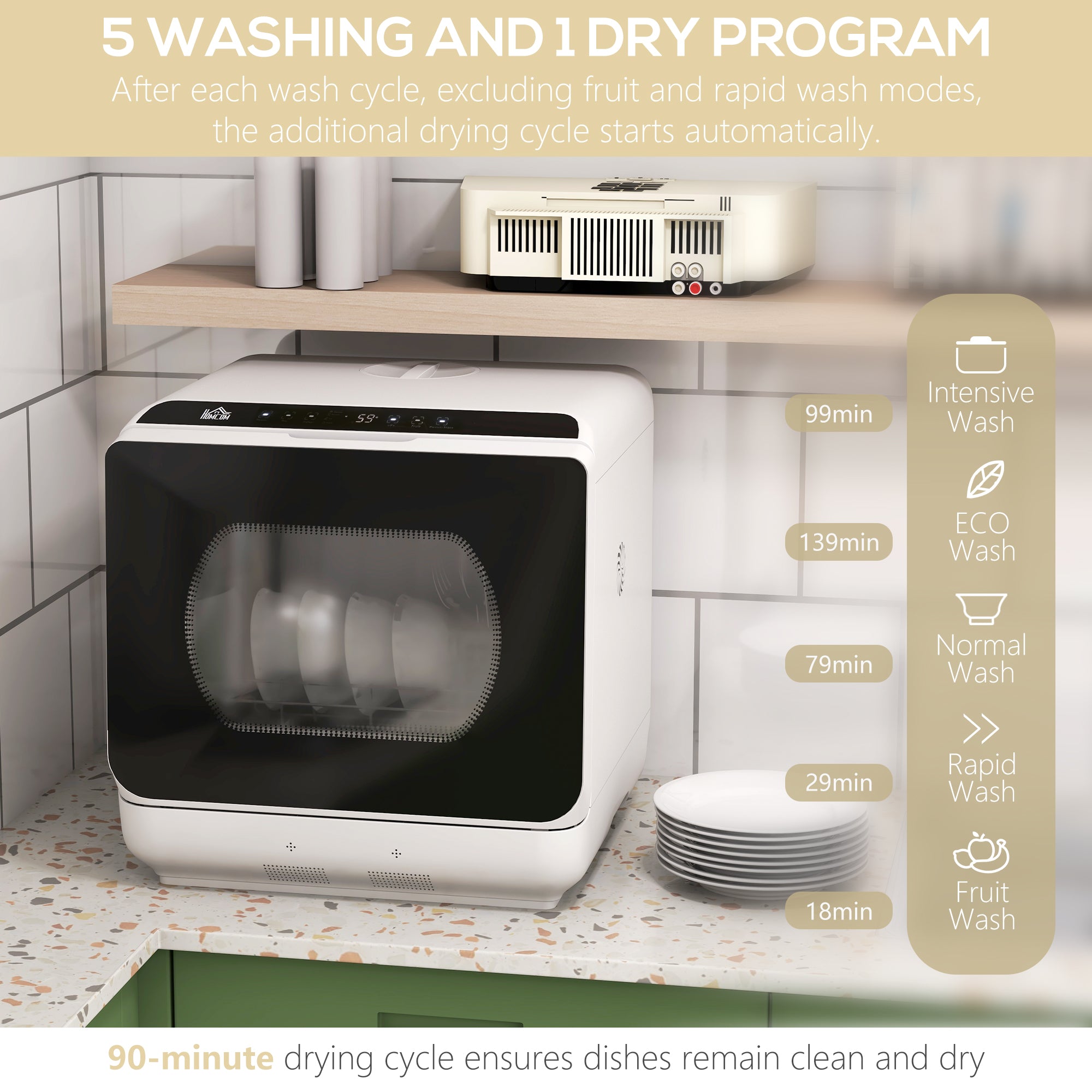 Portable Countertop Dishwasher - 4 Place Settings White-DECOROLALA