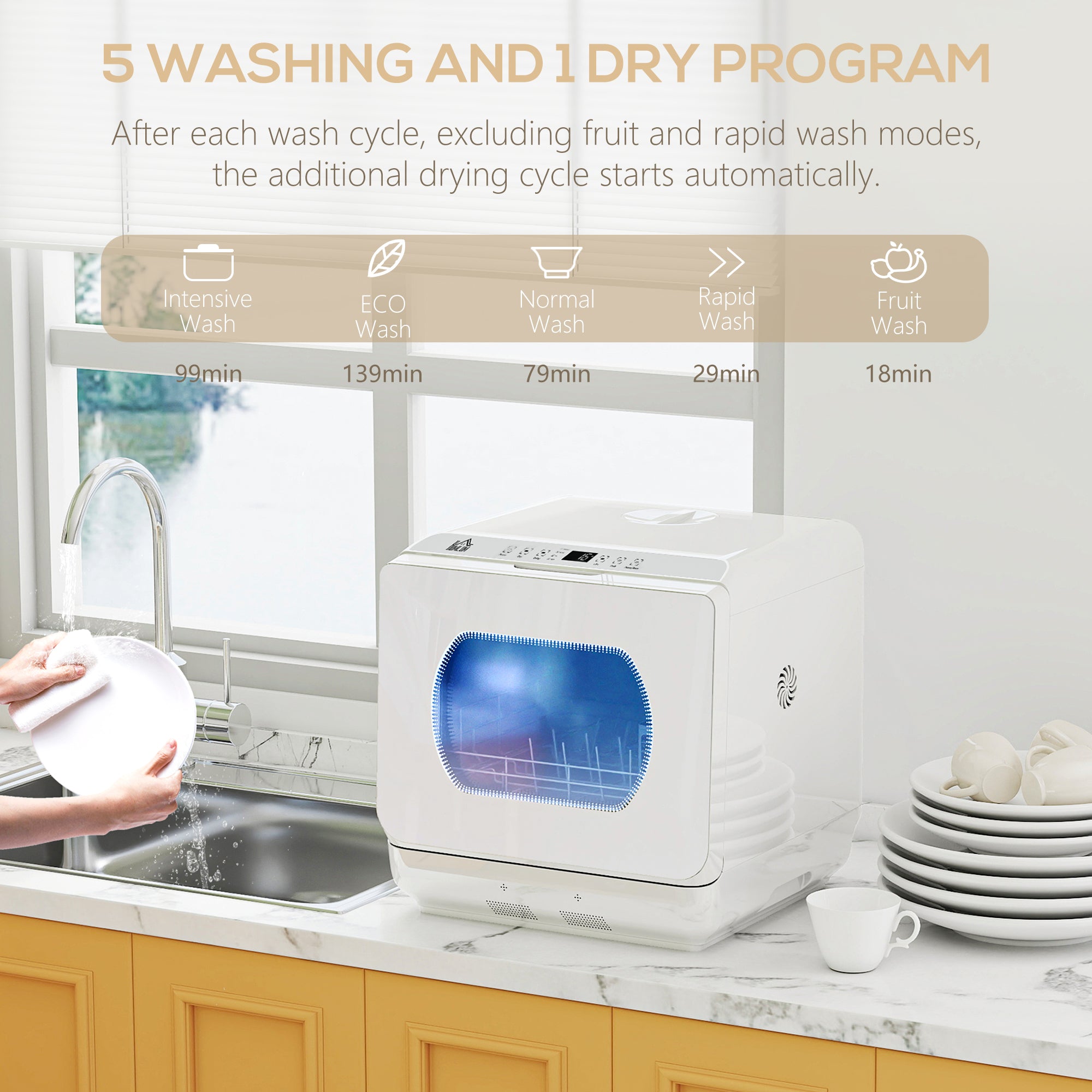 Portable Countertop Dishwasher - 4 Place Settings White-DECOROLALA