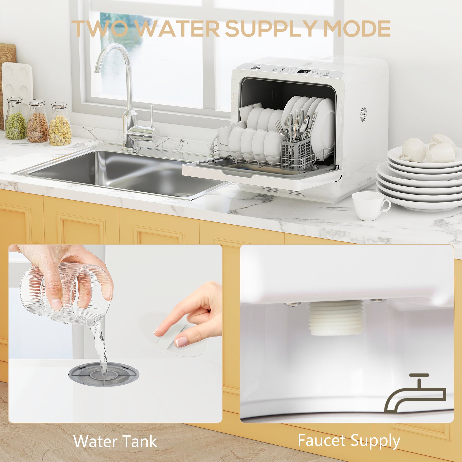 Portable Countertop Dishwasher - 4 Place Settings White-DECOROLALA