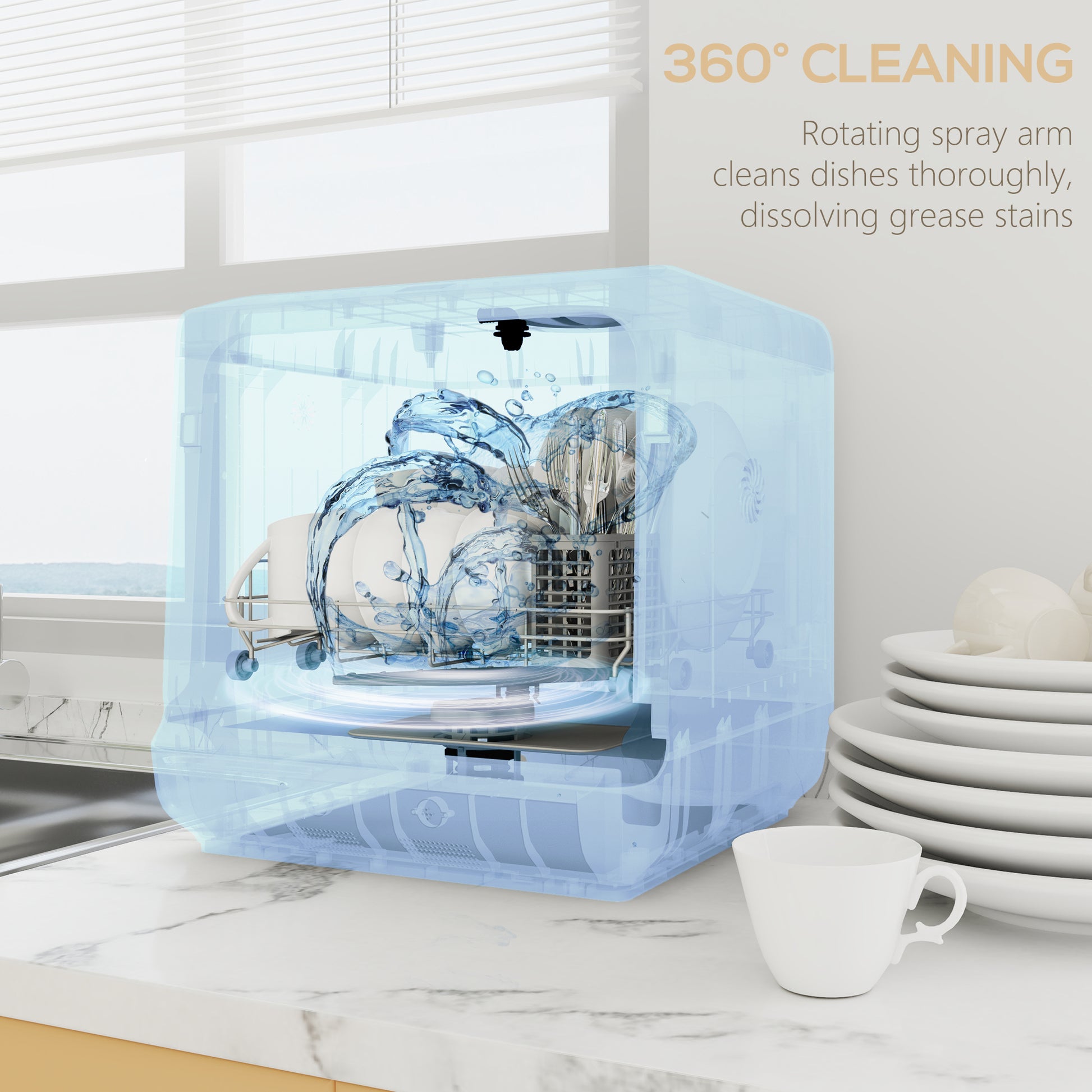 Portable Countertop Dishwasher - 4 Place Settings White-DECOROLALA