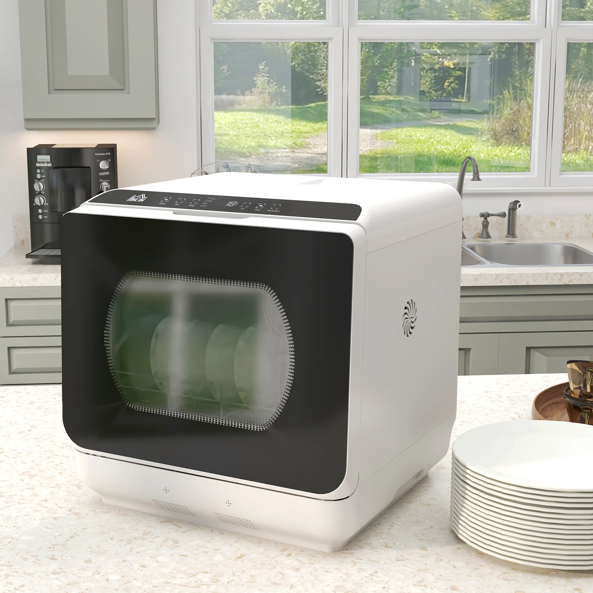 Portable Countertop Dishwasher - 4 Place Settings White-DECOROLALA