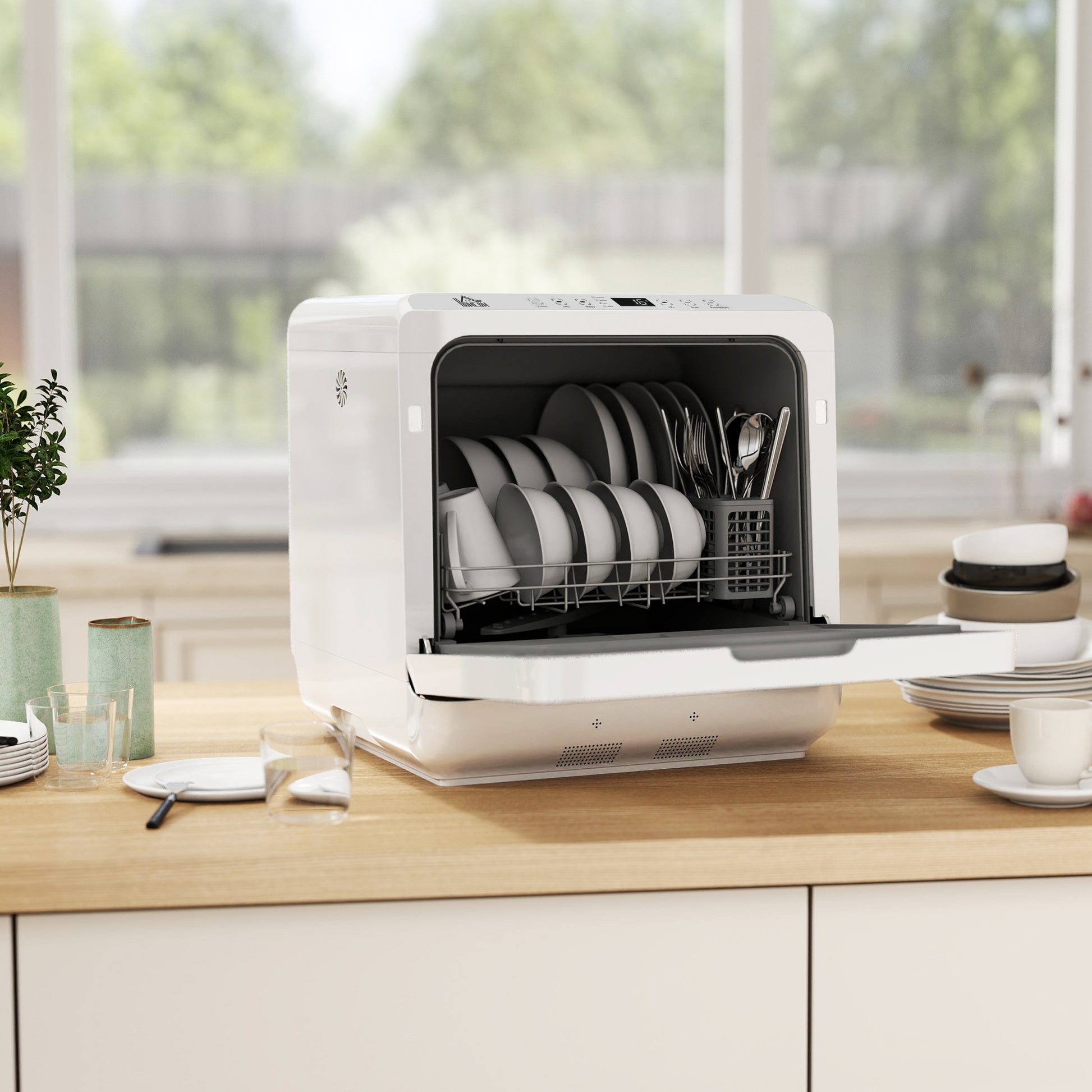 Portable Countertop Dishwasher - 4 Place Settings White-DECOROLALA