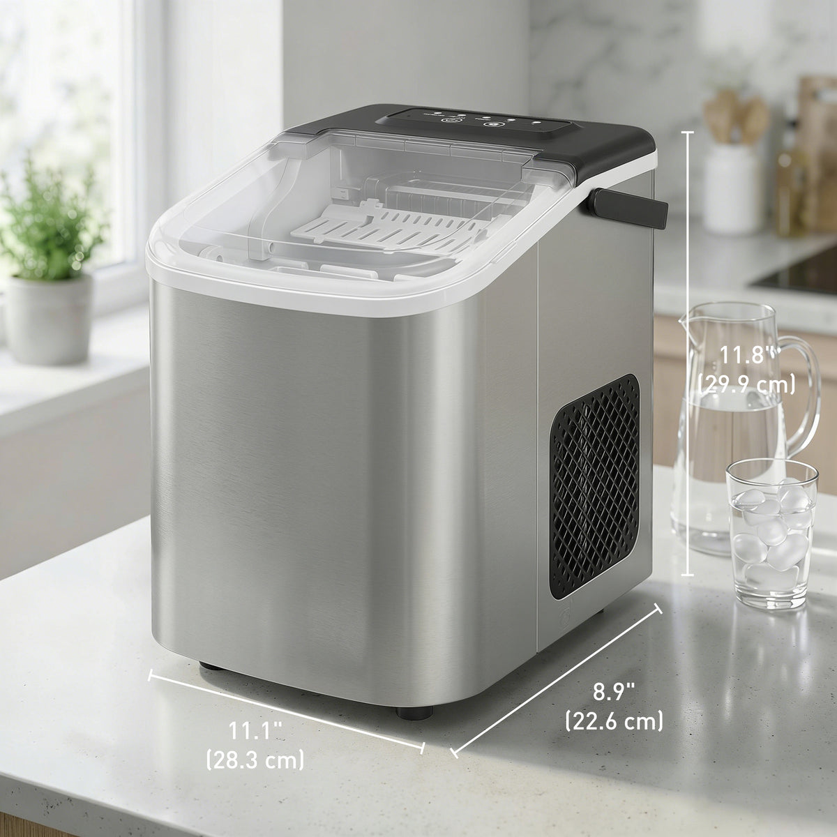 Portable Countertop Ice Maker - 26lbs Daily Silver-Small Kitchen Appliances-DECOROLALA