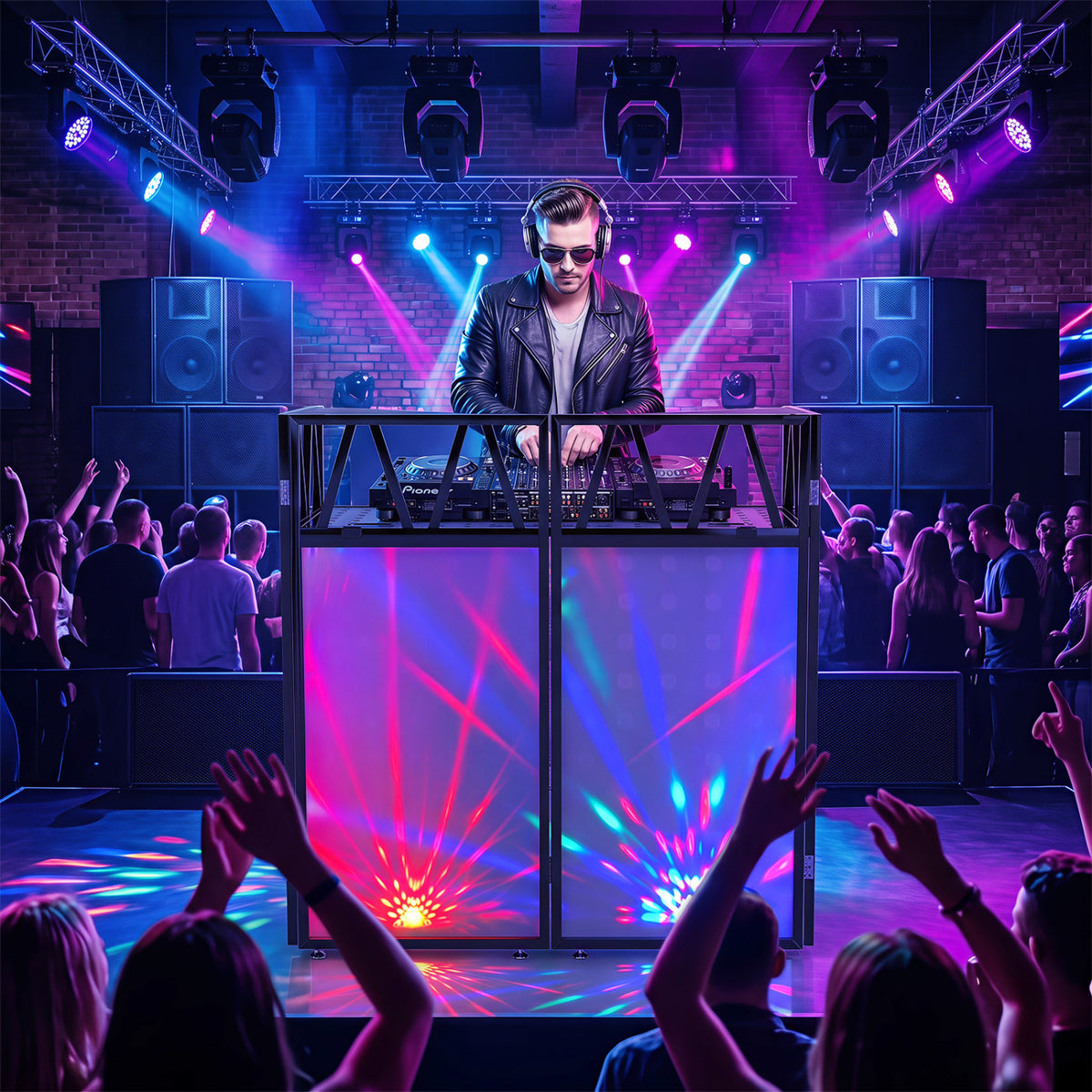 Portable DJ Booth with Black and White Scrims - Foldable Metal Stand-Art Easels-DECOROLALA