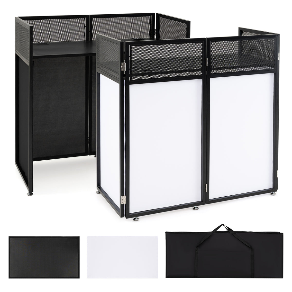 Portable DJ Booth with Scrims and Adjustable Feet - Black-Musical Instruments-DECOROLALA