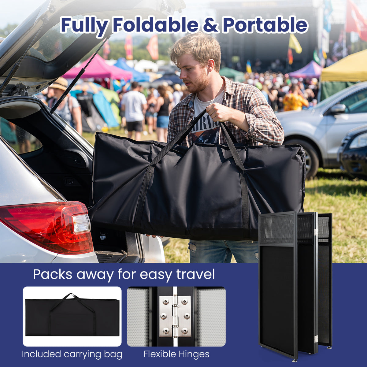Portable DJ Booth with Scrims and Adjustable Feet - Black-Musical Instruments-DECOROLALA