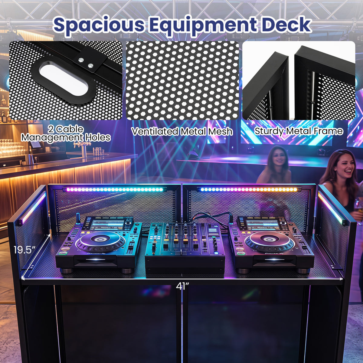 Portable DJ Booth with Scrims and Adjustable Feet - Black-Musical Instruments-DECOROLALA