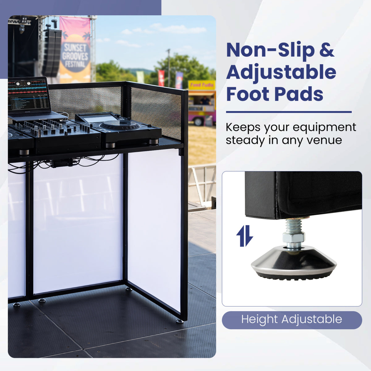 Portable DJ Booth with Scrims and Adjustable Feet - Black-Musical Instruments-DECOROLALA