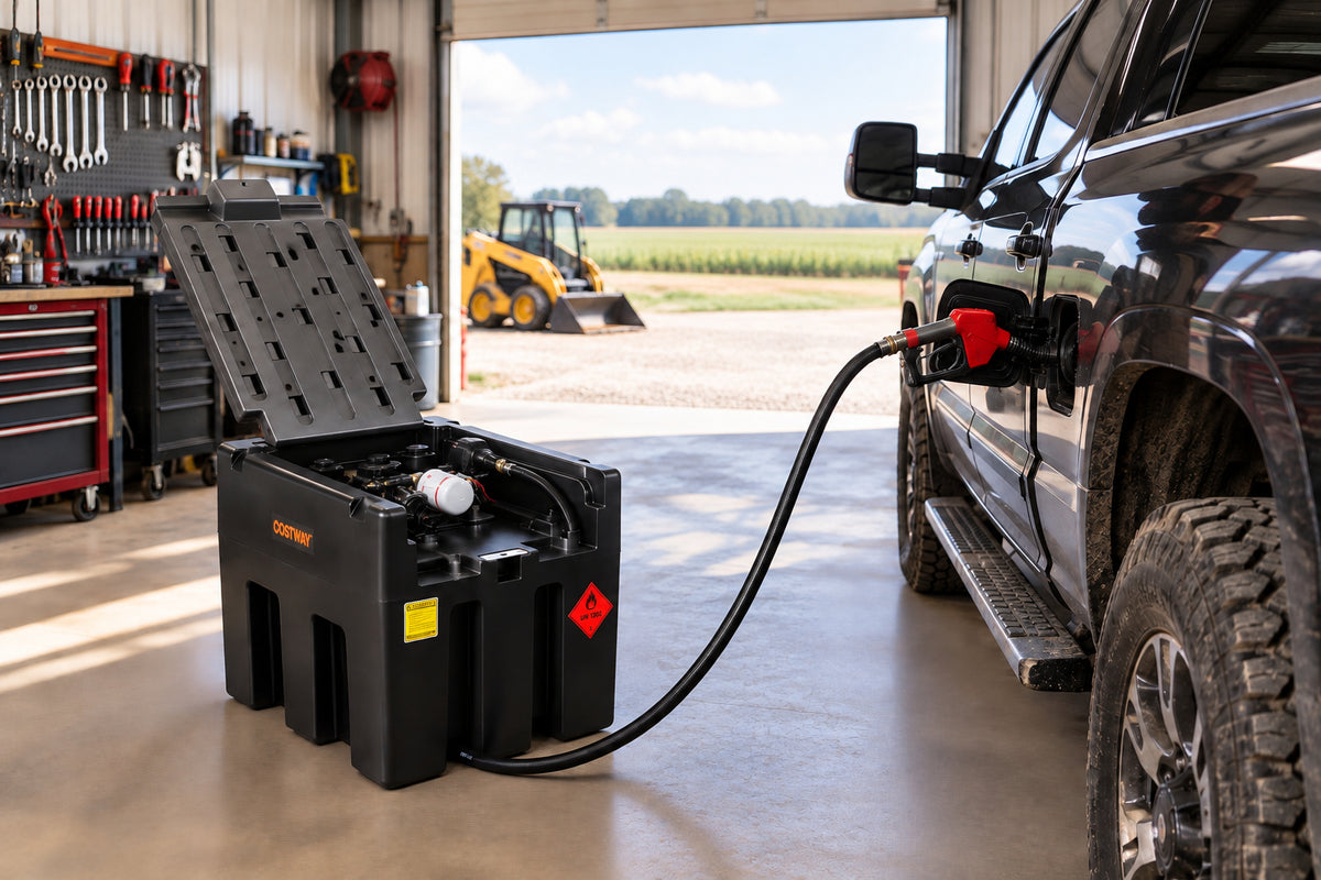 Portable Diesel Tank 53 Gallon with 13.2 GPM Flow Rate for Transportation-Black-Garages-DECOROLALA